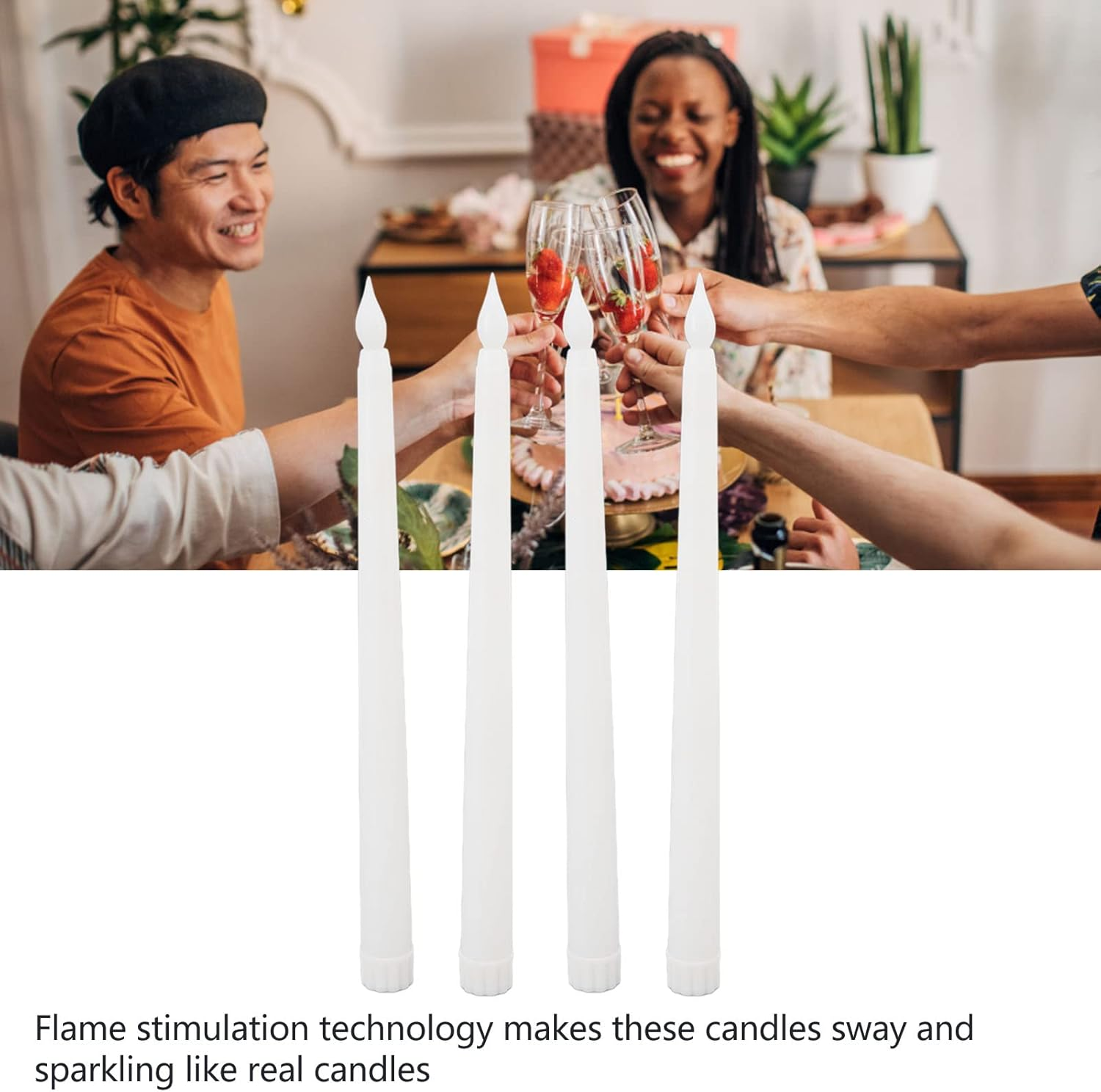 LED Taper Candles Flameless Safe Light Decoration 4, Smoke Continuous Lighting for Parties (White) image number 5
