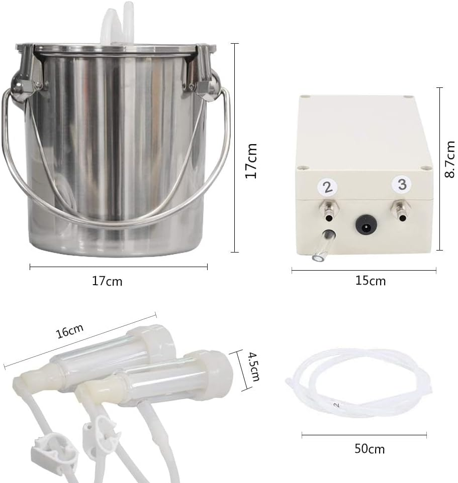 Electric Milking Machine for Cow 3L Portable Pulsation Adjustable Vacuum Pressure Pump Milker with Livestock Milking Machine