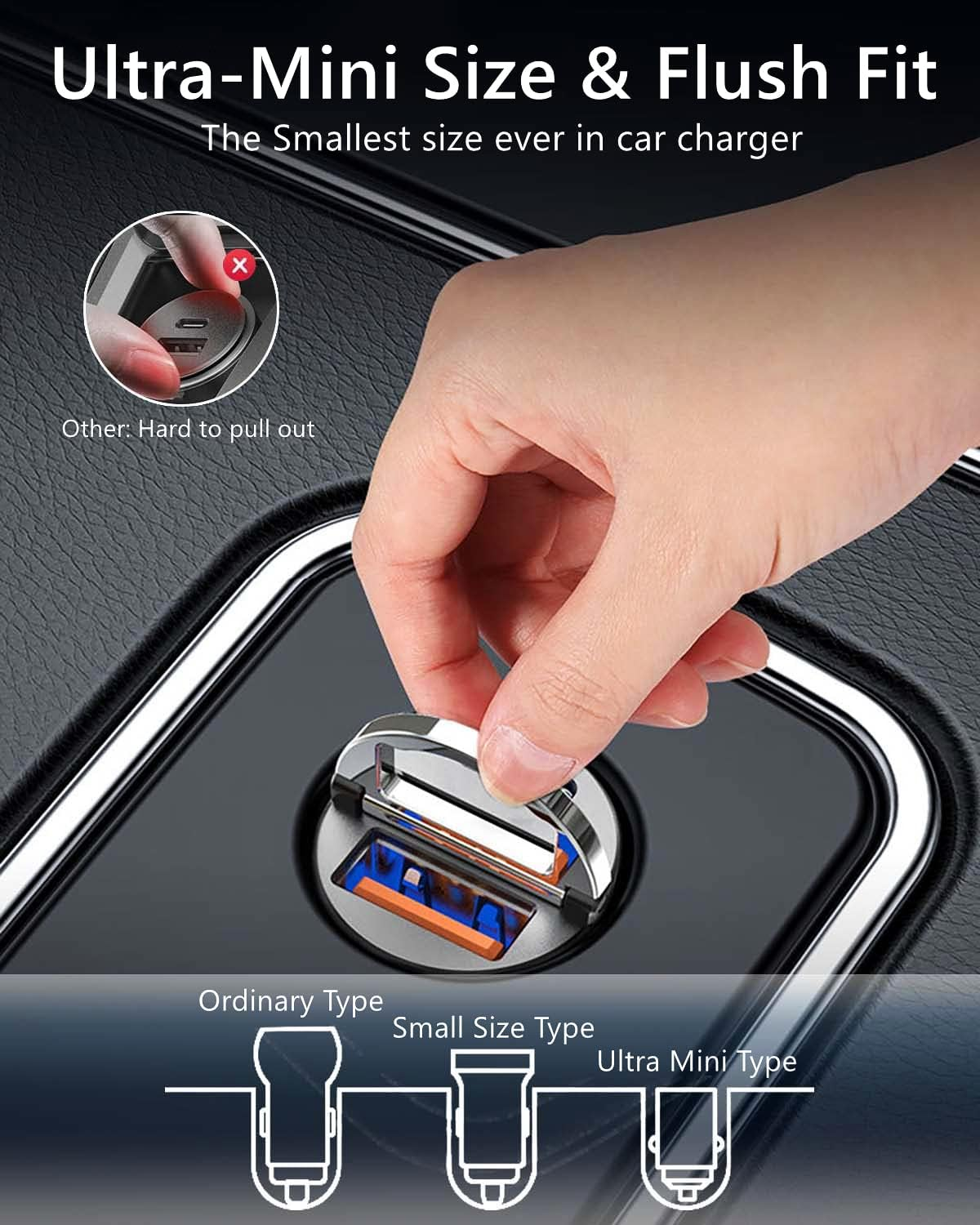[Smallest&Flush Fit] USB C Car Charger Adapter, [PD45W&QC45W] Fast Cigarette Lighter USB Car Adapter, Metal Car Phone Charger Compatible with Iphone 16/15/14/13/12/11,Ipad,Macbook,Samsung S22/S21, Etc image number 2