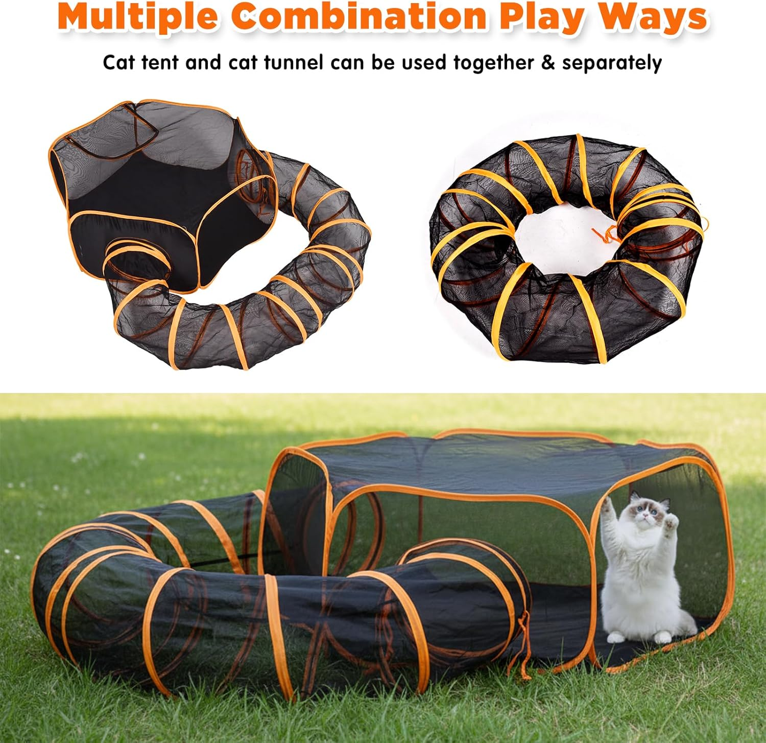 Advwin Outdoor Cat Enclosures Playground, outside House for Indoor Cats Include Portable Tent, U-Shaped Cat Playpen Tunnel Catio, for Cats, Kitty and Small Animals, with Storage Bag