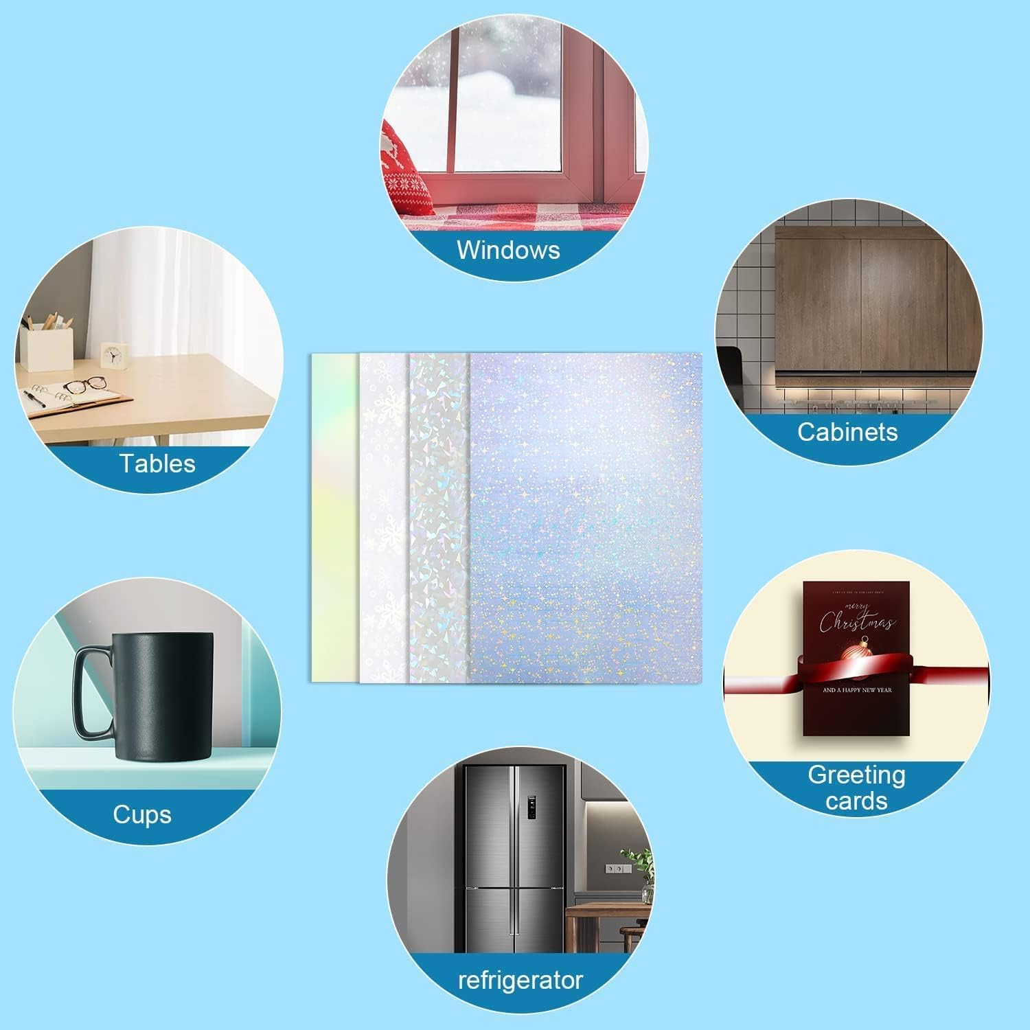 Yessmi Holographic Sticker Paper,16Pcs Vinyl Sticker Paper Rainbow Waterproof Sticker Paper,Rainbow Printable Paper,Rainbow Transparent,Rainbow YES639 YES639 image number 2