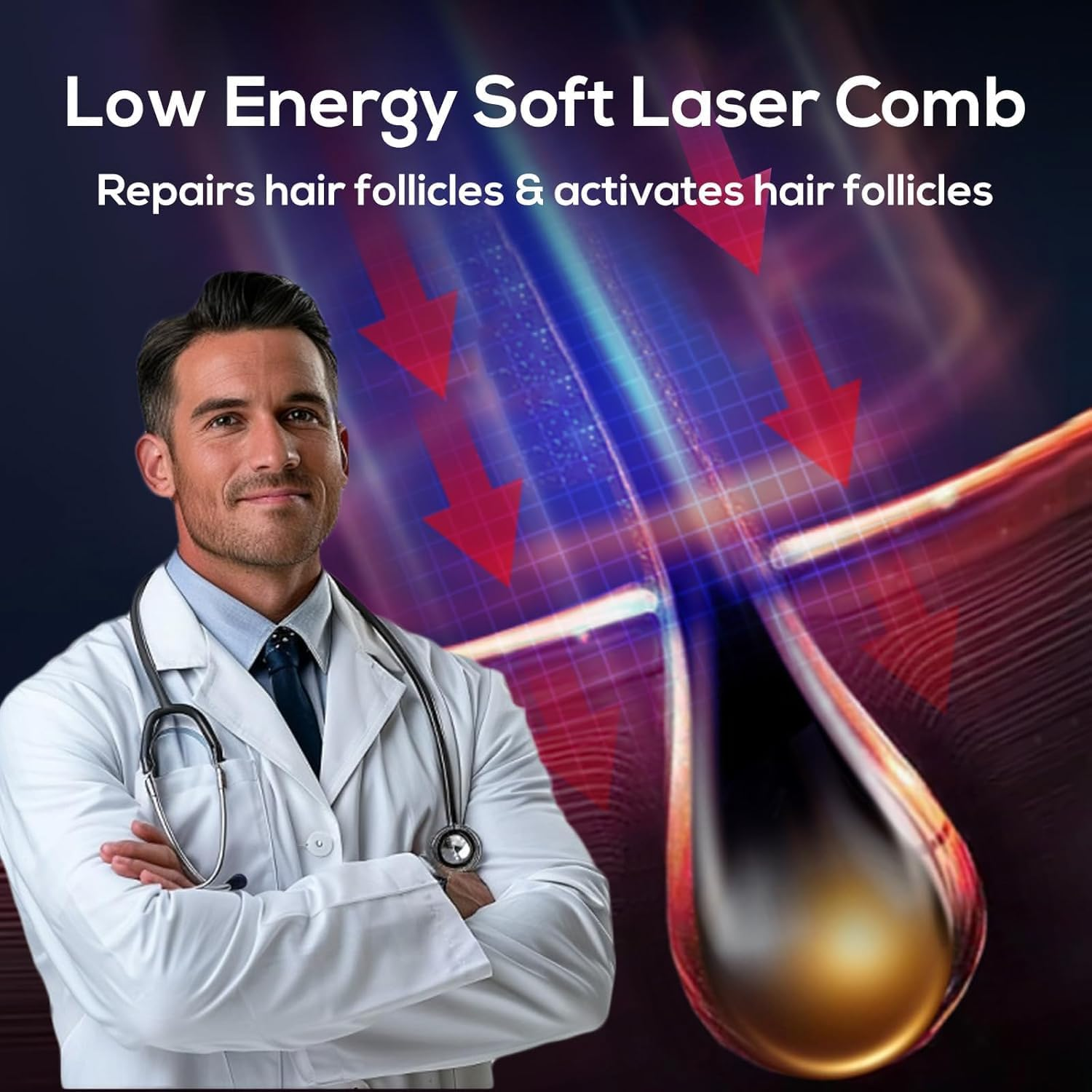 Havvo Laser Hair Growth Comb, Laser The- Rapy Comb, Electric Scalp Massager Hair Growth Device Comb Hair Loss Thinning Treatments for Men & Women Laser Comb for Hair Growth Red Light Comb image number 2