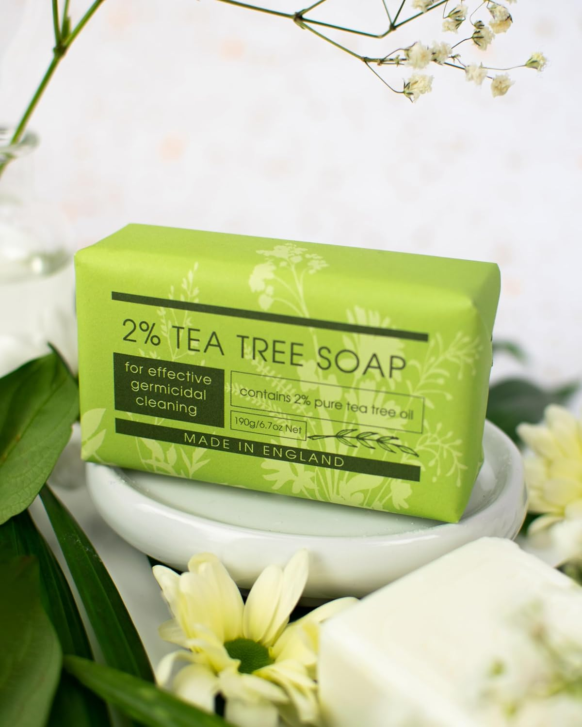 The English Soap Company Take Care Wrapped Soap Bar, 2% Tea Tree Soap Bar, Moisturising and Soothing Soap Bar Soap Bar for Hands and Body, Tea Tree Scent 190G image number 1