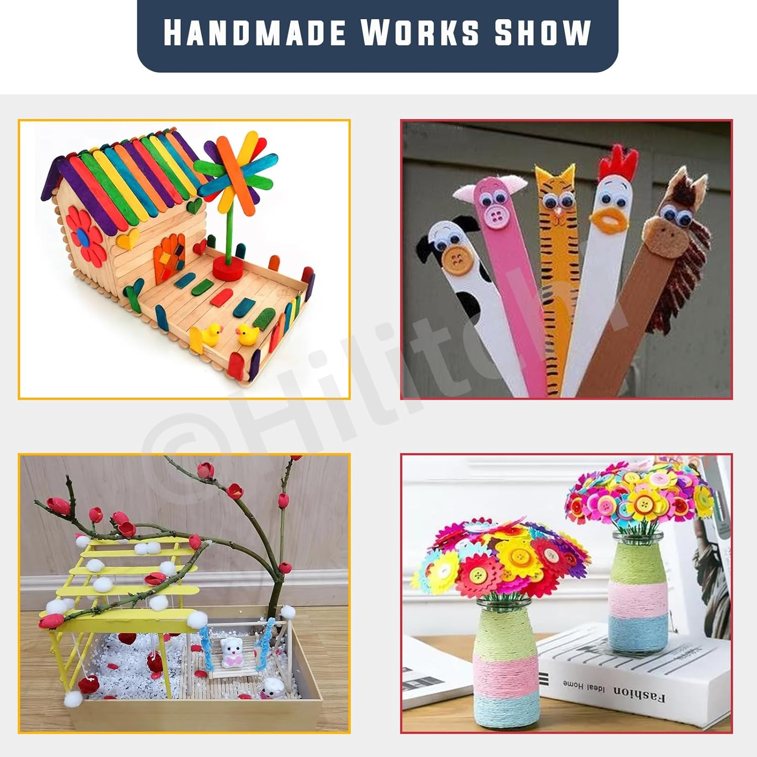 Hilitchi 814Pcs Art and Craft Supplies of Integrated DIY Process Set Includes Pipe Cleaners, Feather, Stick, Sparking Sequin, Folding Storage Box for DIY Art Craft image number 6