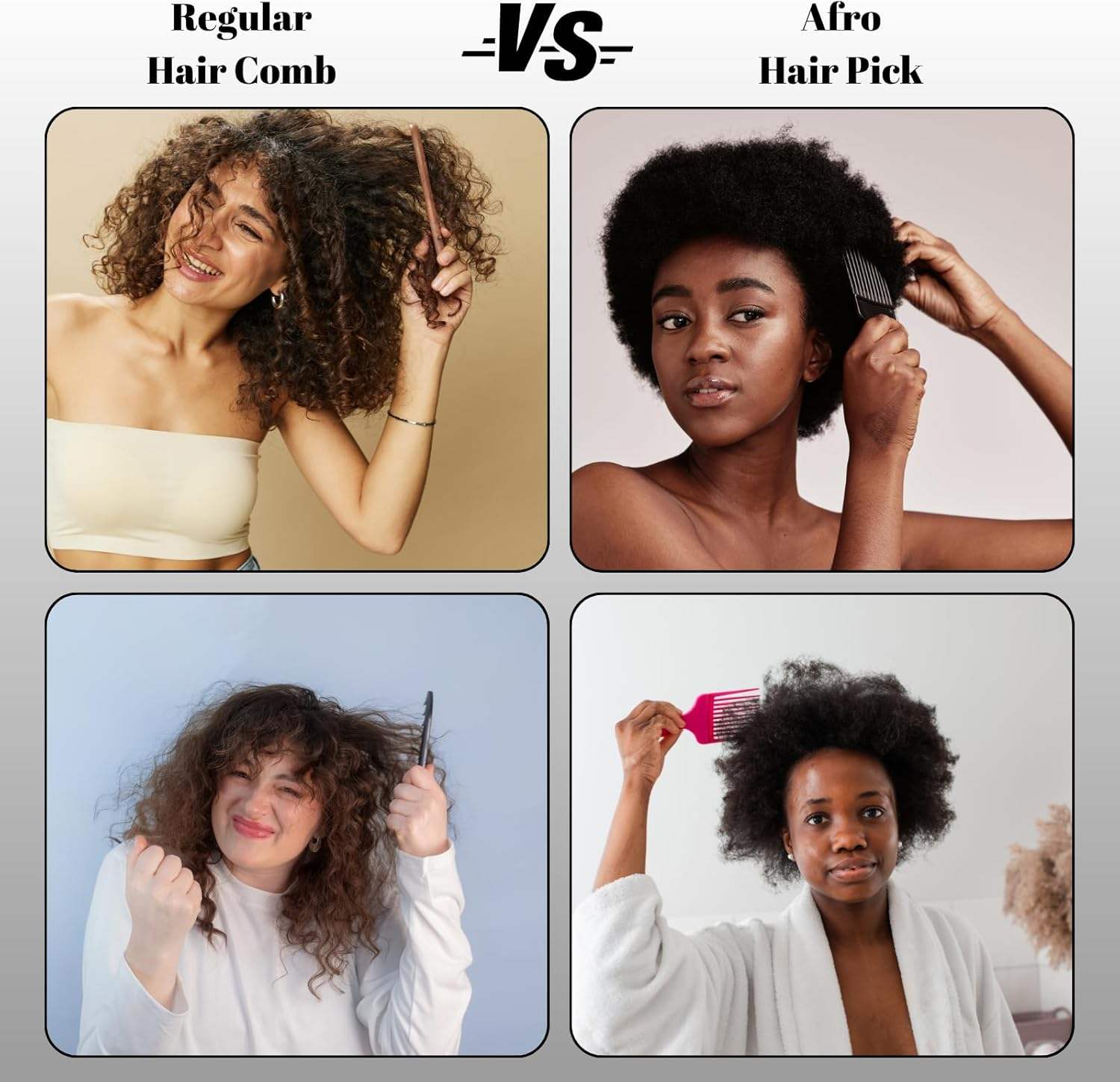 2 Pcs Hair Pick Comb Wide Tooth Lift for Hair Styling Detangling Plastic Afro Comb for Women Men (Black, Red) image number 2