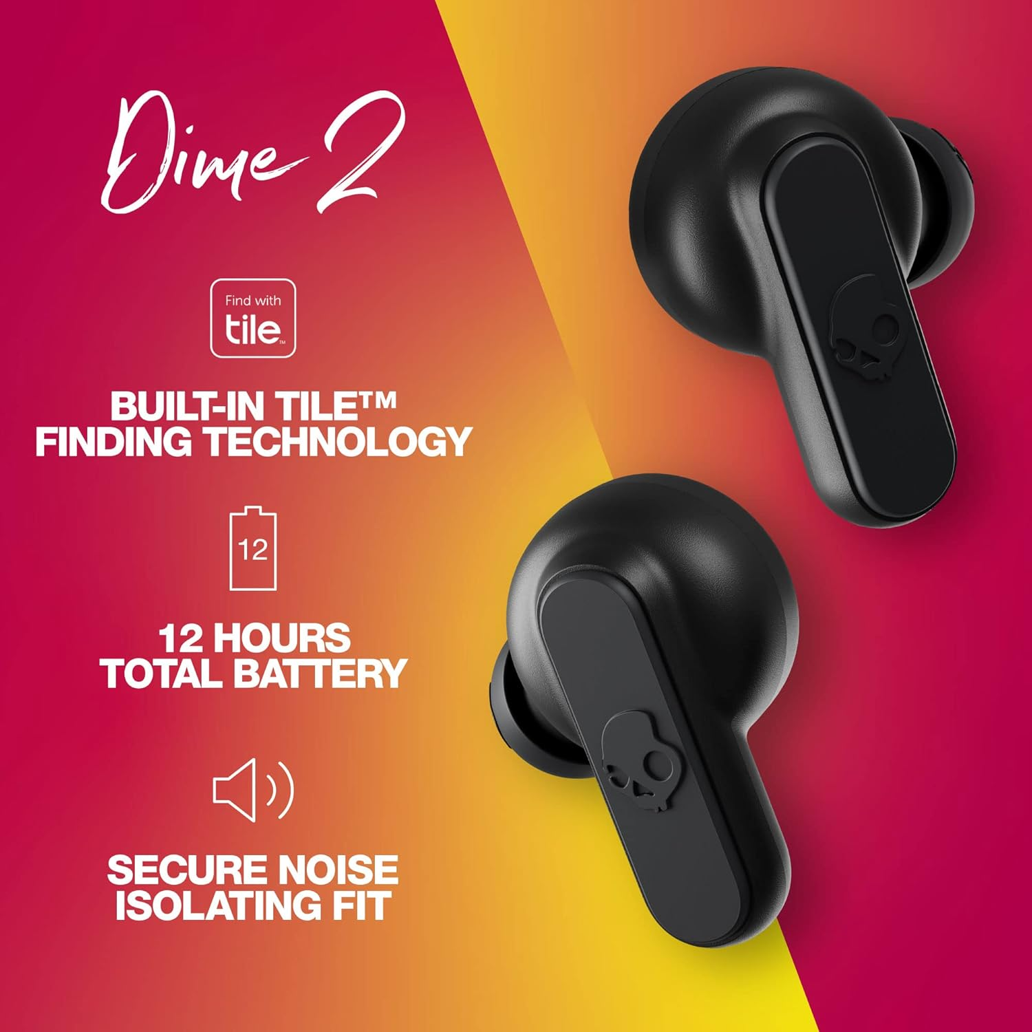 Skullcandy Dime 2 In-Ear Wireless Earbuds, 12 Hr Battery, Microphone, Works with Iphone Android and Bluetooth Devices - Black (AU Version & Warranty)
