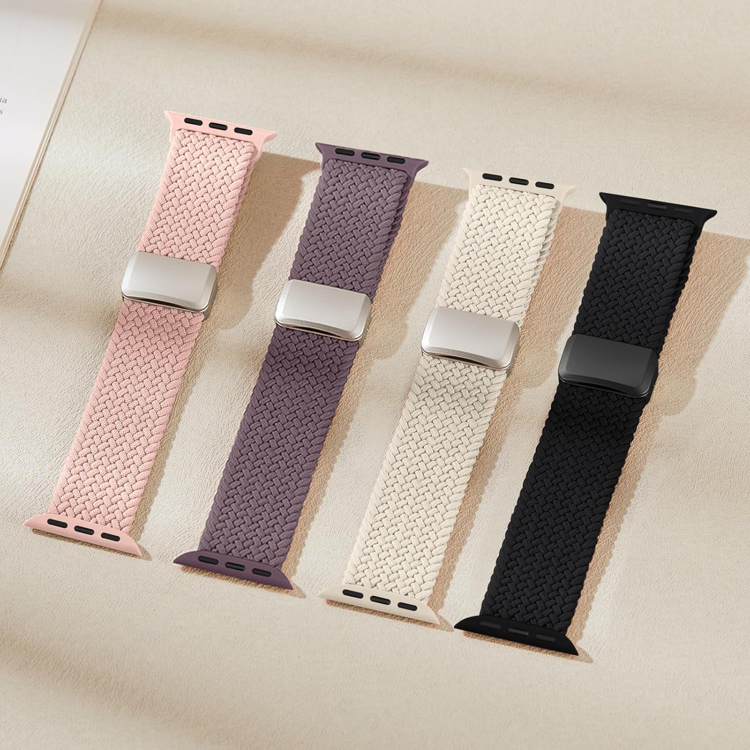 2 Pack Braided Stretchy Band Compatible for Apple Watch Band 38Mm 40Mm 41Mm 42Mm 44Mm 45Mm 46Mm 49Mm Women Men, Soft Nylon Solo Loop Magnetic Sport Strap for Iwatch Series 11 10 9 8 7 6 5 4 3 SE Ultra image number 1