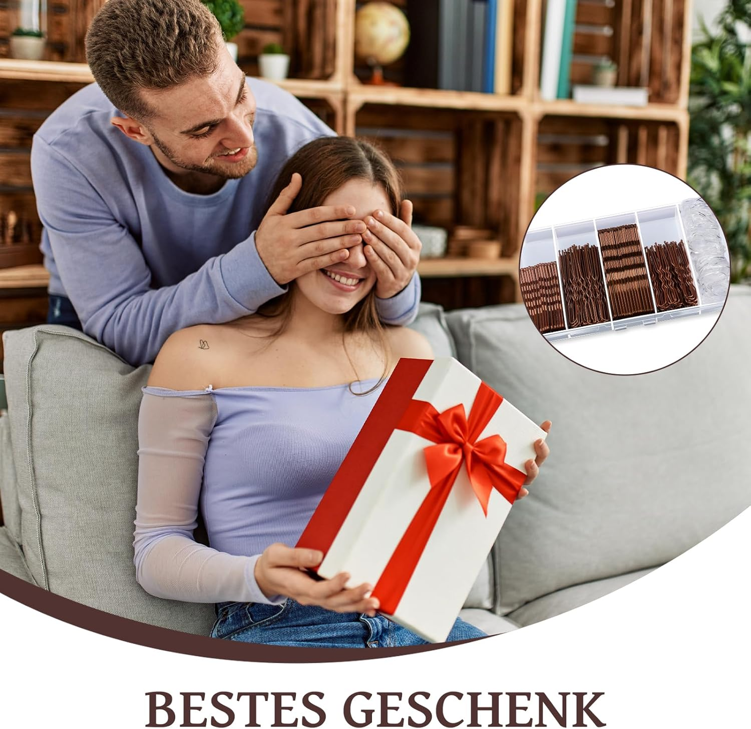 Pack of 500 Bobby Pins Brown Set - U-Shaped Hair Clips (2 Inches, 2.36 Inches), Wave Shape Invisible Hair Pins (2 Inch 2.75 Inches), Transparent Hair Bobbles with Storage Box, for Weddings, Bridal