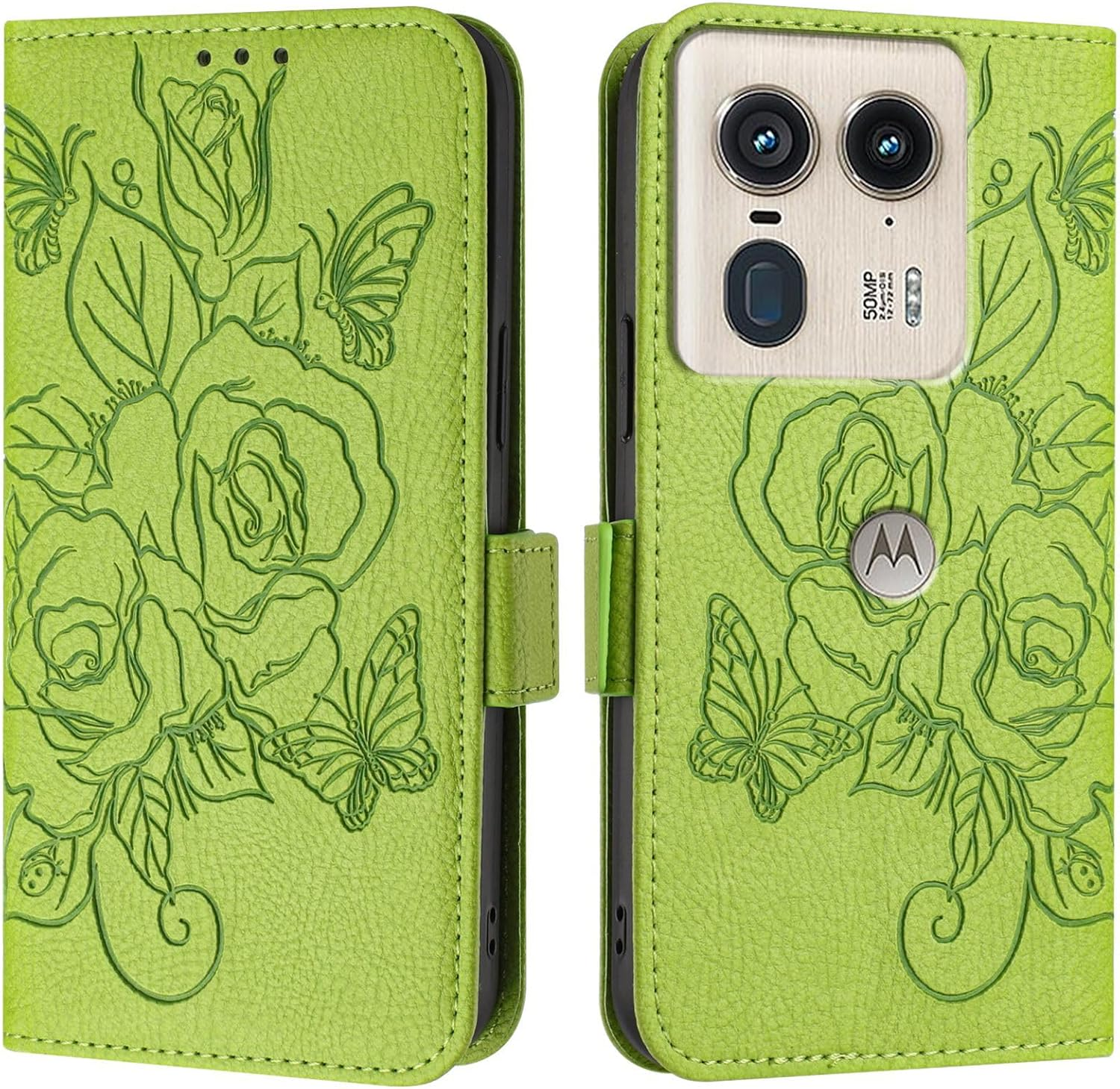 IMEIKONST Mobile Phone Case for Motorola Moto Edge 50 Neo 5G Case, Protective Leather Case Stand Wallet Card Slot RFID Blocking Shockproof Mobile Phone Case for Moto Edge 50 Neo 5G. Red Flowers YBH