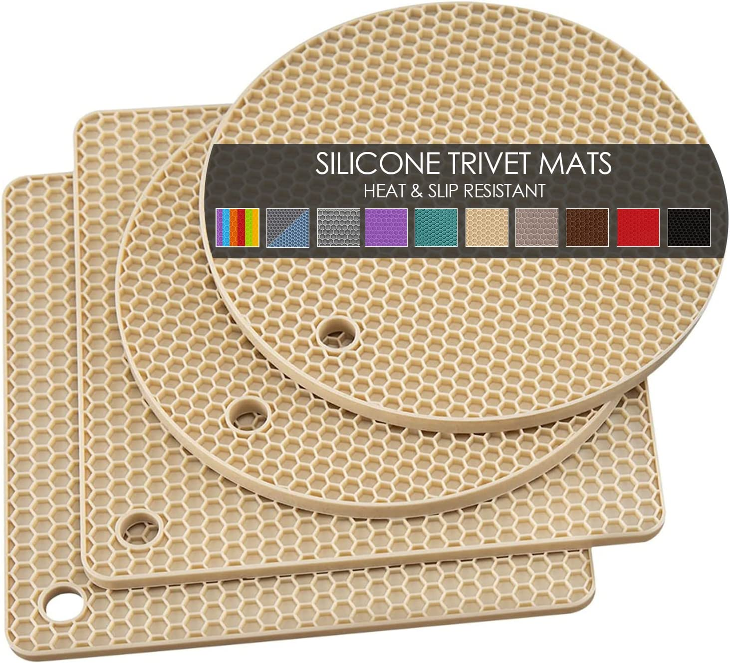 Silicone Pot Holders Set of 4- Silicone Trivets Mats for Hot Pan and Pot Pads. Heat Resistant Counter Mats for Tables, Countertops, Spoon Rest and Large Coasters, 4 Pack Dark Gray Squared Mats