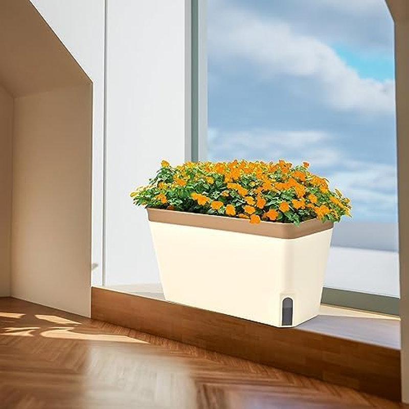 Self Watering Plant Pots, Set of 3 Rectangular Windowsill Herb Planter Box with Visual Water Level Window, Modern Plastic Herb Flower Pots for Indoor Outdoor Garden Balcony Planters image number 5