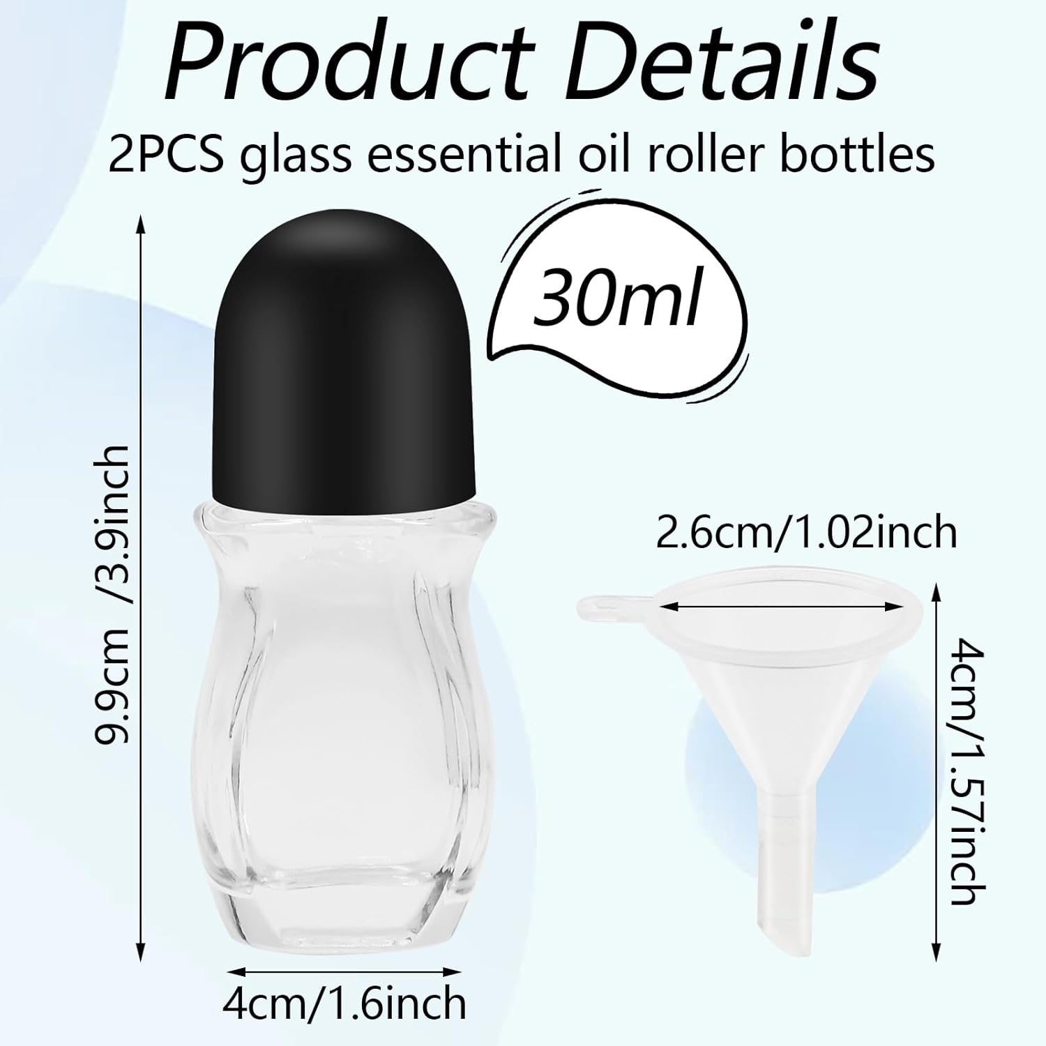 Yasdyri Empty Glass Roller Bottles 2 Pcs Black Clear Empty Glass Essential Oil Roller Bottles Empty Refillable Roll on Glass Bottles with Refillable Containers Tools and Accessories (30ML) image number 4
