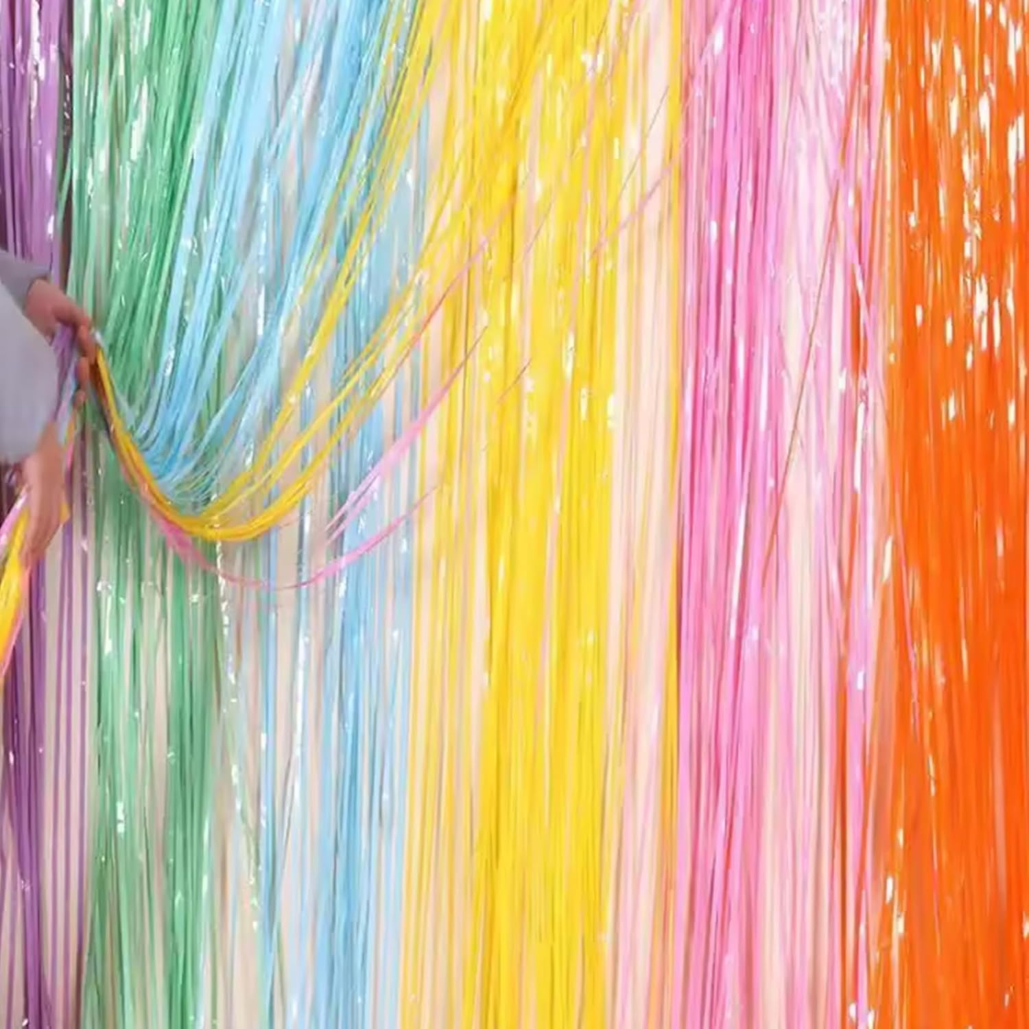 Foil Fringe Curtain Backdrop &ndash; Colorful Metallic Tinsel Streamers for Birthday, Baby Shower, Christmas & Party Decorations (Light Rainbow) image number 2
