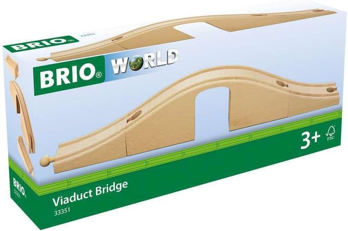BRIO World 33351 &ndash; Viaduct Bridge Track Pack, 3-Piece Wooden Railway Bridge Set, Ages 3+