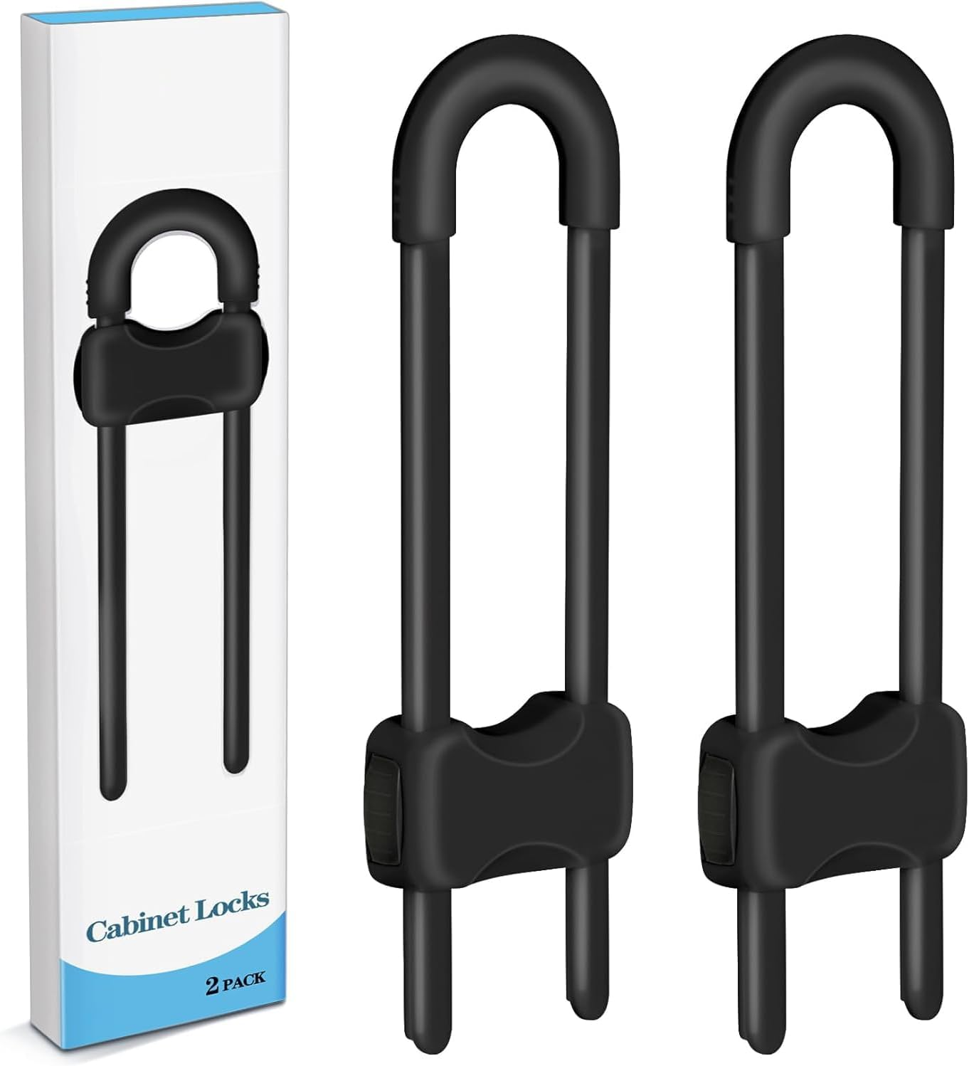 Child Safety Locks， Baby Proofing Cabinets,Cabinet Locks for Babies,2 Pack U-Shaped Child Locks for Cabinets, Child Proof Cabinet Latches,Child Safety Cabinet Locks with Adjustable (Black)