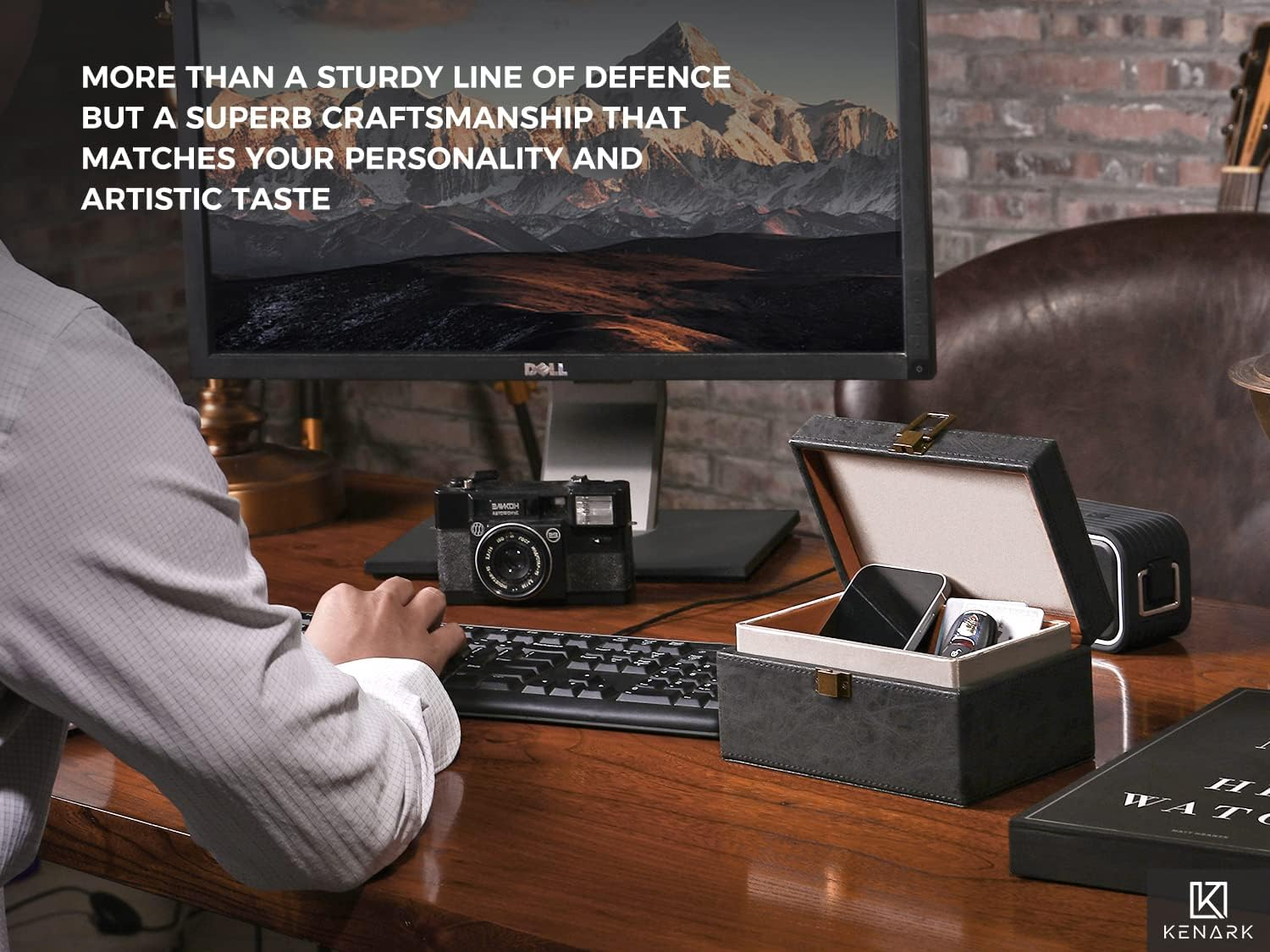 KENARK KK6M-BK Faraday Key Fob Protector Box, RFID Signal Blocking Shielding Box for Car Keys, Anti-Theft Vintage Faraday Cage with High-Grade Protein Leather, Black - Size: M - Black  Blue image number 4