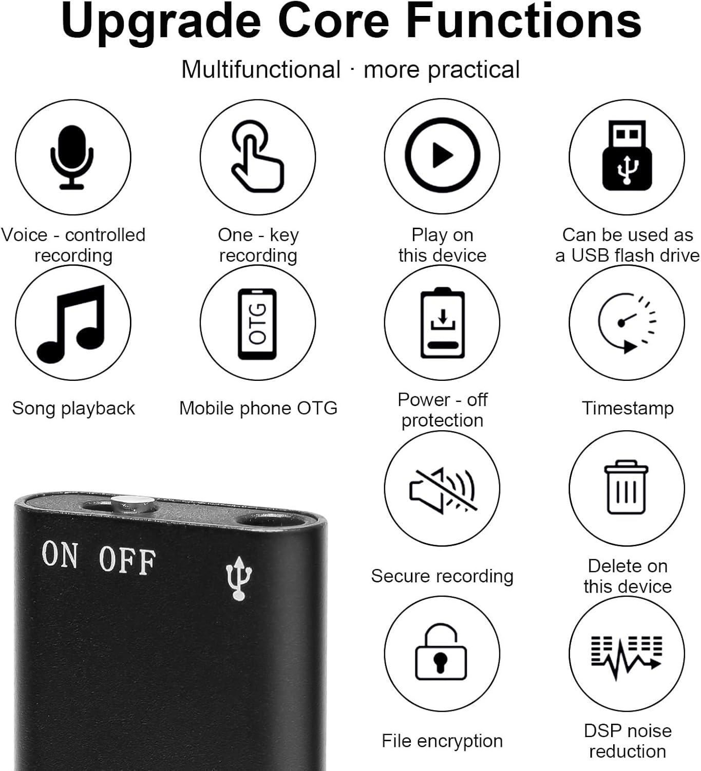 Mini Voice Recorder, Voice Recorder Spy Wireless - Listening Device Audio Sound Recording with Micro - USB Features for Equipment Wearable Audio Recording Headset 16G Black