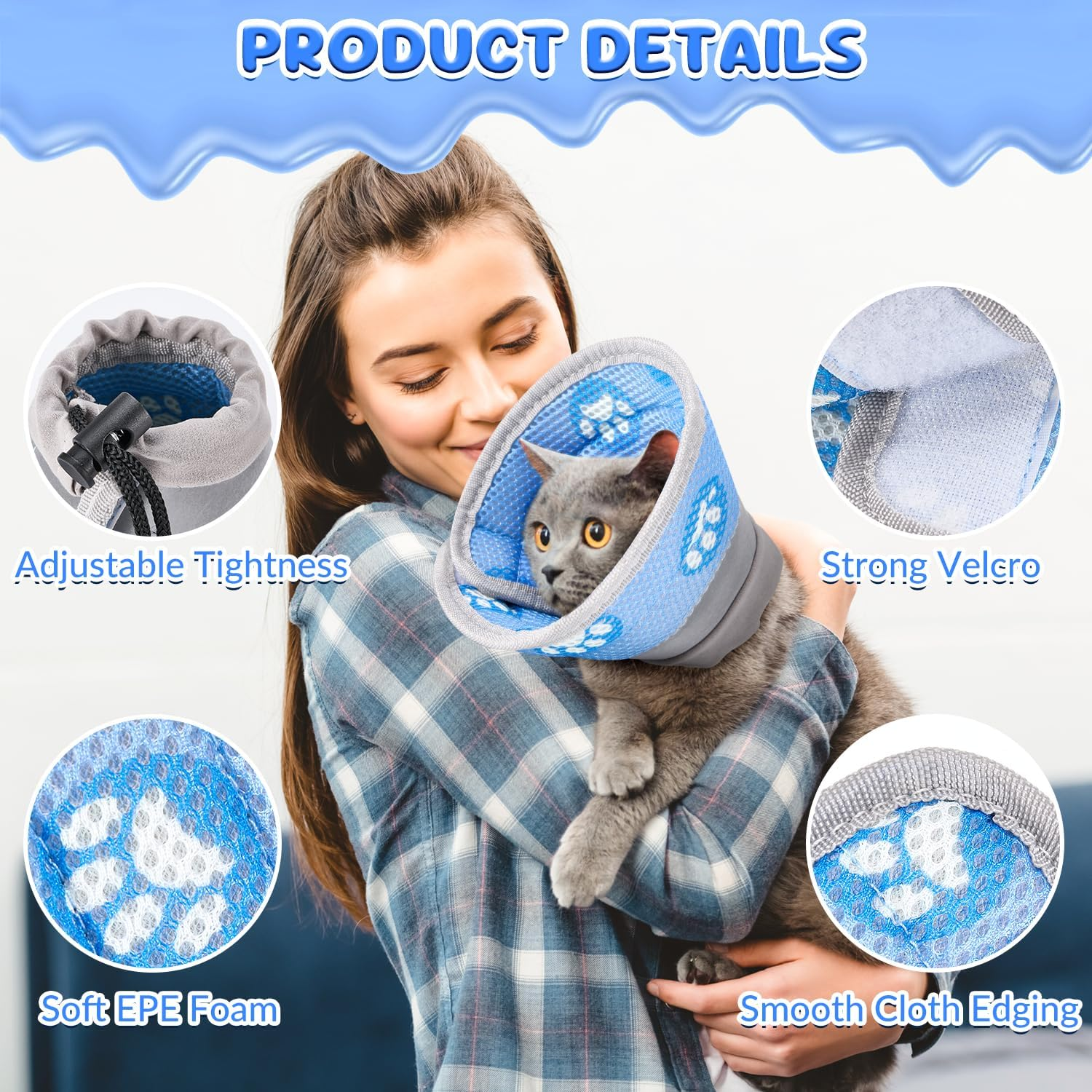 Slowton Cat Recovery Collar - Protective Adjustable Elizabethan Recovery Collars anti Licking Wounds Cute Comfortable Lightweight Pet Cone Collar for Cats Puppy Small Dogs Pets Animals after Surgery image number 6