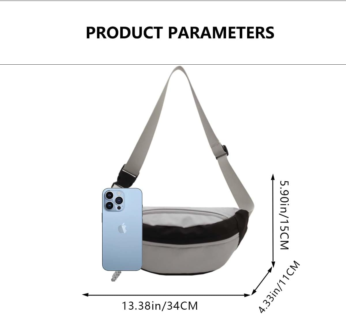 Men and Women'S Oxford Belt Bags Shoulder Bag with Adjustable Shoulder Strap and Zipper Pockets for School and Travel-Gray image number 5