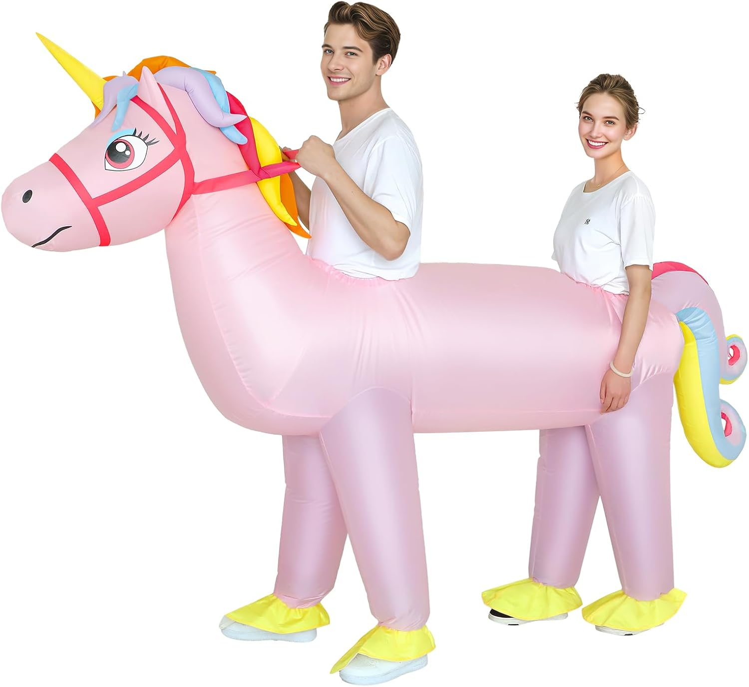 Couples Inflatable Unicorn Costume for Adults - 2 Person Riding Halloween Christmas Costume, Funny Matching Blow up Couple Outfits for Men Women Cosplay image number 1