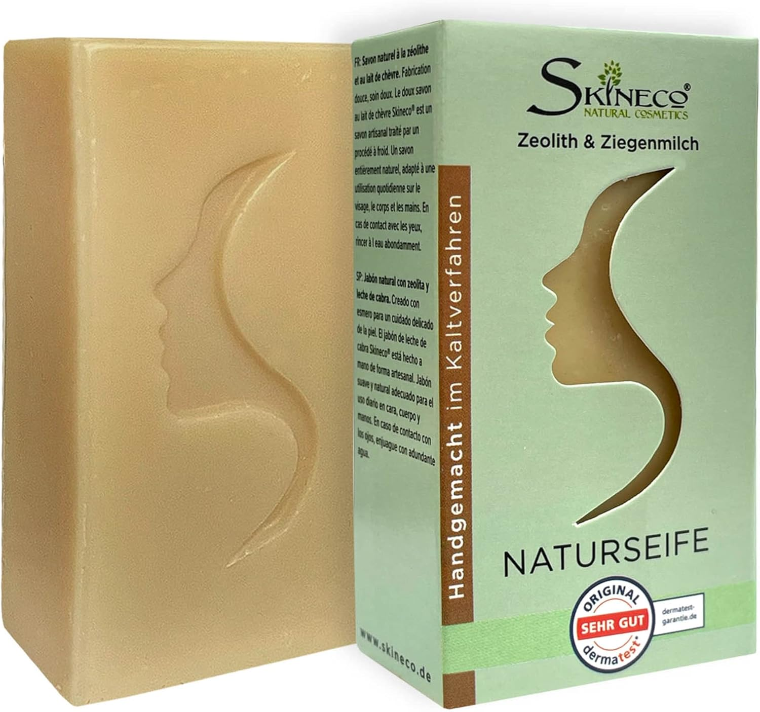 Skineco Natural Soap | Sustainable Goat'S Milk Soap with Zeolite | Piece of Soap for Sensitive Skin | Body Soap | Handmade Natural Cosmetics | Face Cleansing | Clear Skin | Mild image number 2