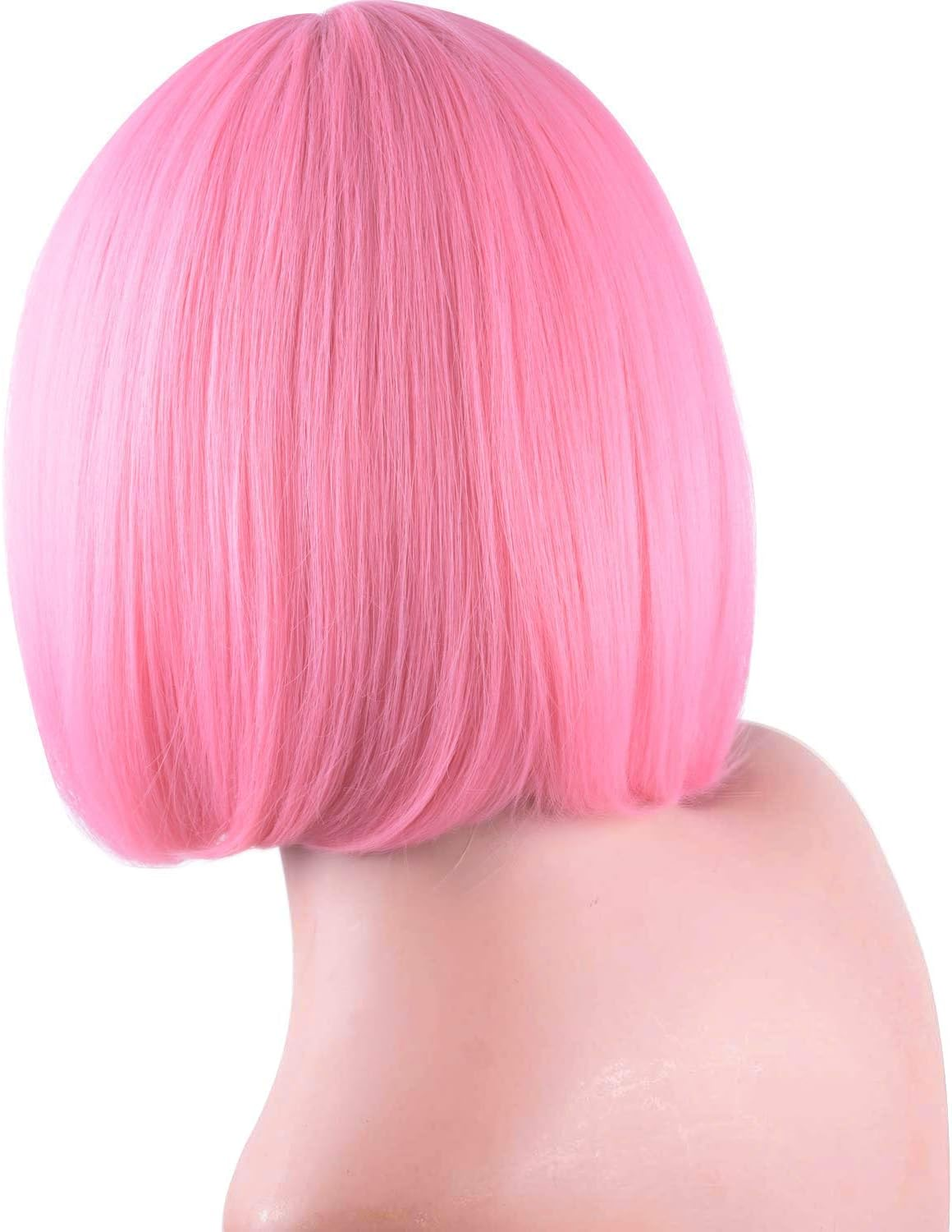 Pink Colored Short Bob Wig with Bangs for Women 12'' Straight Synthetic Wigs Halloween Custume Cosplay Party Wig image number 3