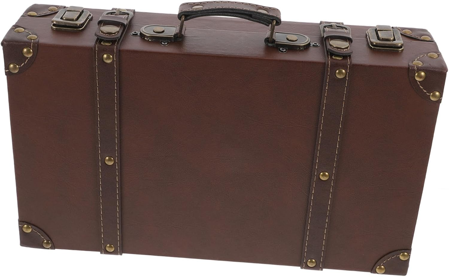 ROMISBABA Retro Style Leather Suitcase with Comfortable Handle Large Storage Capacity Decorative Vintage Luggage Box for Boutique Display Photo Props and Travel Storage