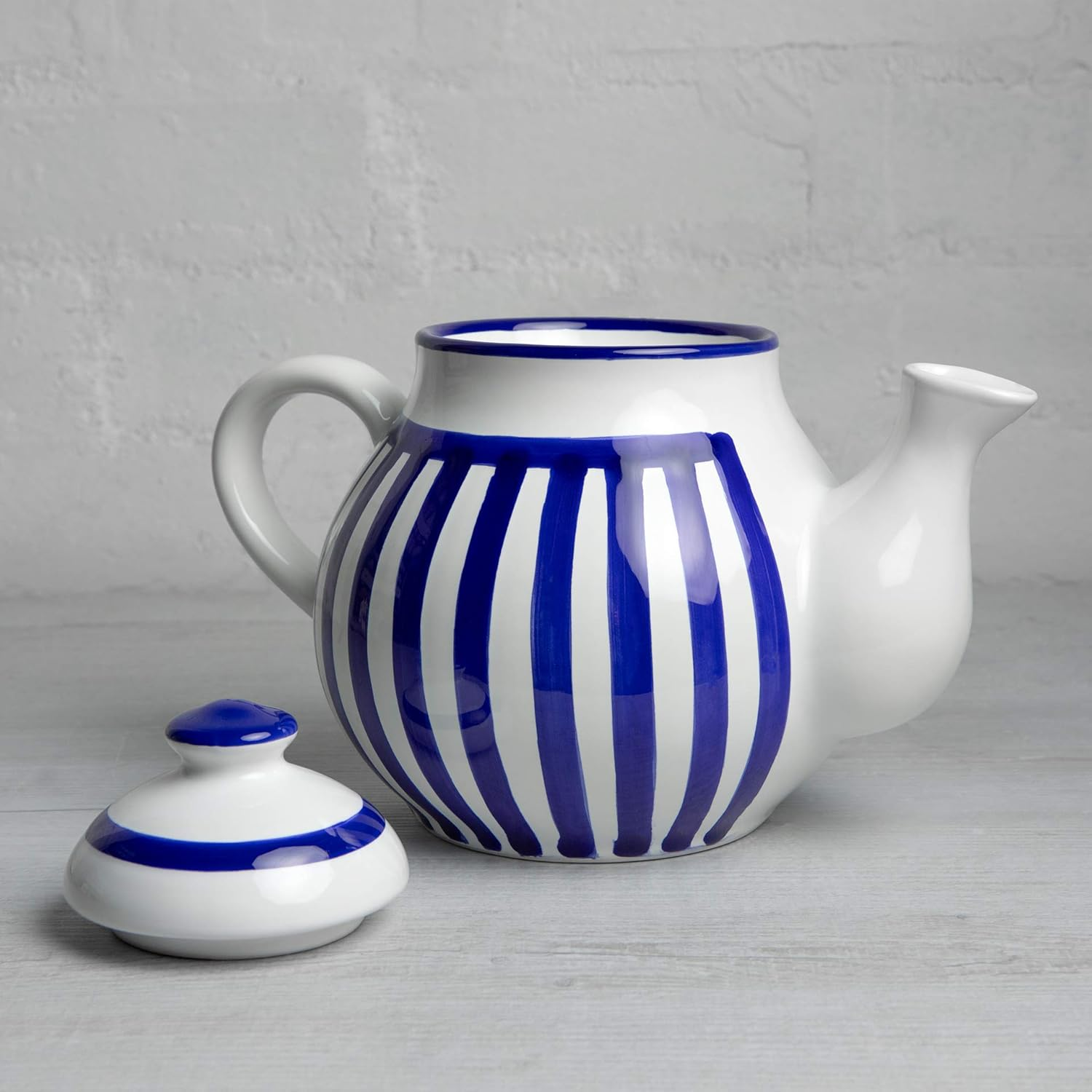 City to Cottage&reg; Navy Blue Striped Large 1,7L/60Oz/4-6 Cup Handmade Hand Painted Ceramic Teapot with Handle and Lid image number 2