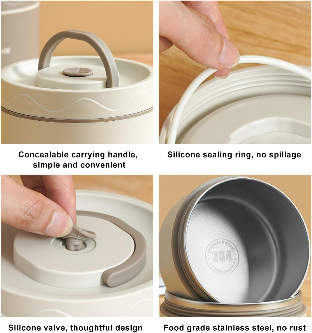 Thermal Bento Box Lunch Box Set, Portable Insulated Lunch Container for Adults Kids School Work, Leakproof Stainless Steel Keep Warm Food Container with Bag, Lid, Easy to Carry image number 7