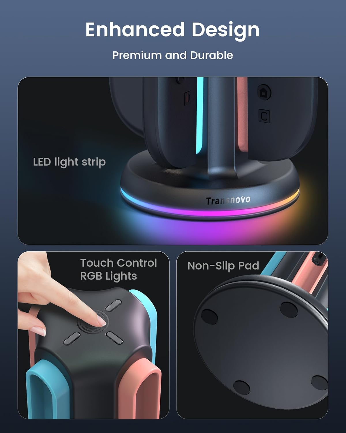 TRANSNOVO Charging Dock for Nintendo Switch 2 Joycon, 4-Slot Dual-Side Magnetic Fast Charger, 9 RGB Modes, Circuit Protection, Heat Dissipation, Switch 2 Accessories for Multiplayer Gaming image number 1