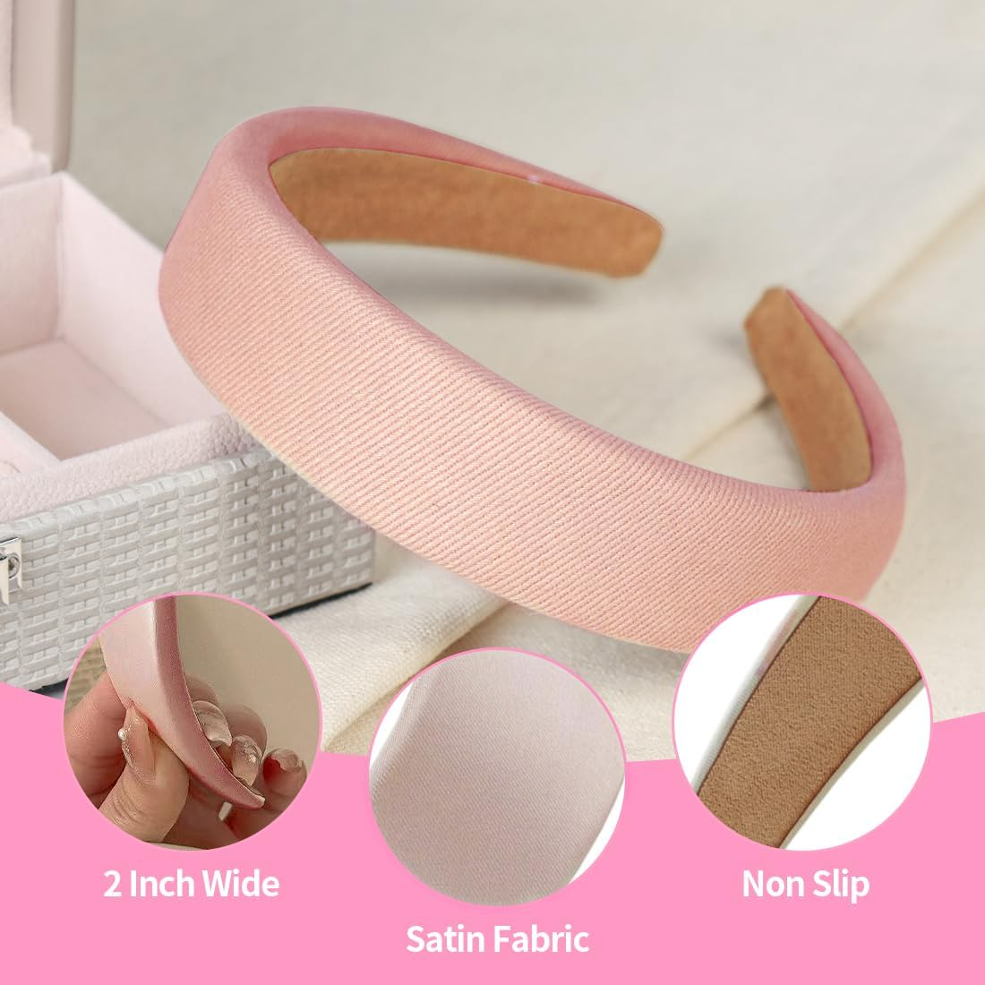 YUZNA Pink Women'S Wide Padded Headband Pink Hair Band as Hair Accessories for Dirndl Oktoberfest and Costumes image number 1