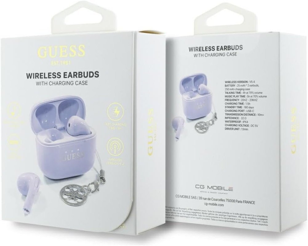 CG Mobile Guess TWS Headphones Glossy Effect Printed Classic Logo & Charm (Lavender) image number 3