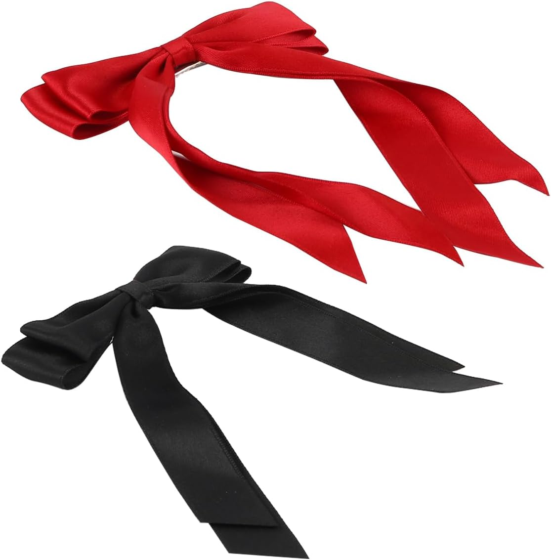 Enwye 2 Black and Red Silk Satin Hair Accessories with Hair Clips for Braids, Ponytails or Clothes image number 2