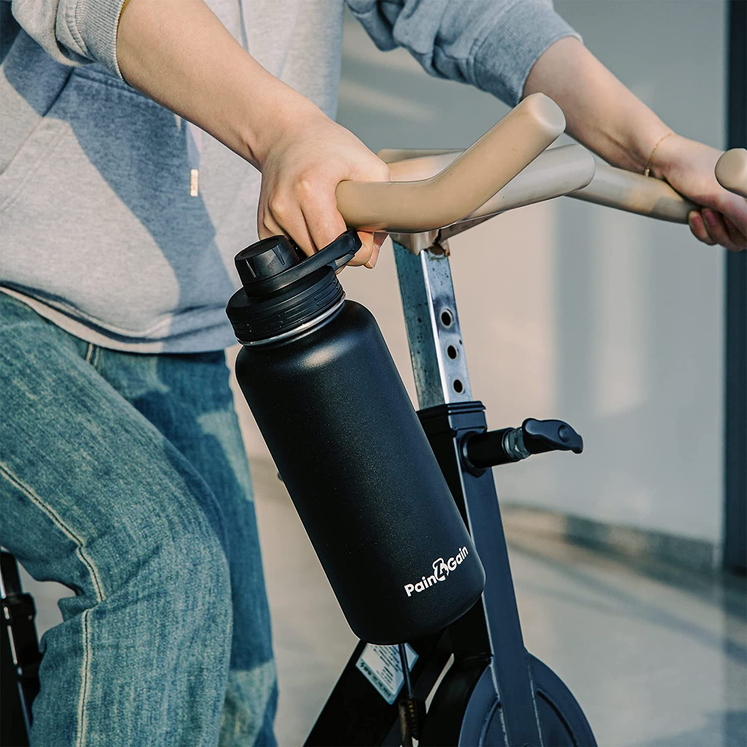 Stainless Steel Sports Water Bottle - 32 Oz with Double Insulation and 2 Lids with Straw, Black image number 6