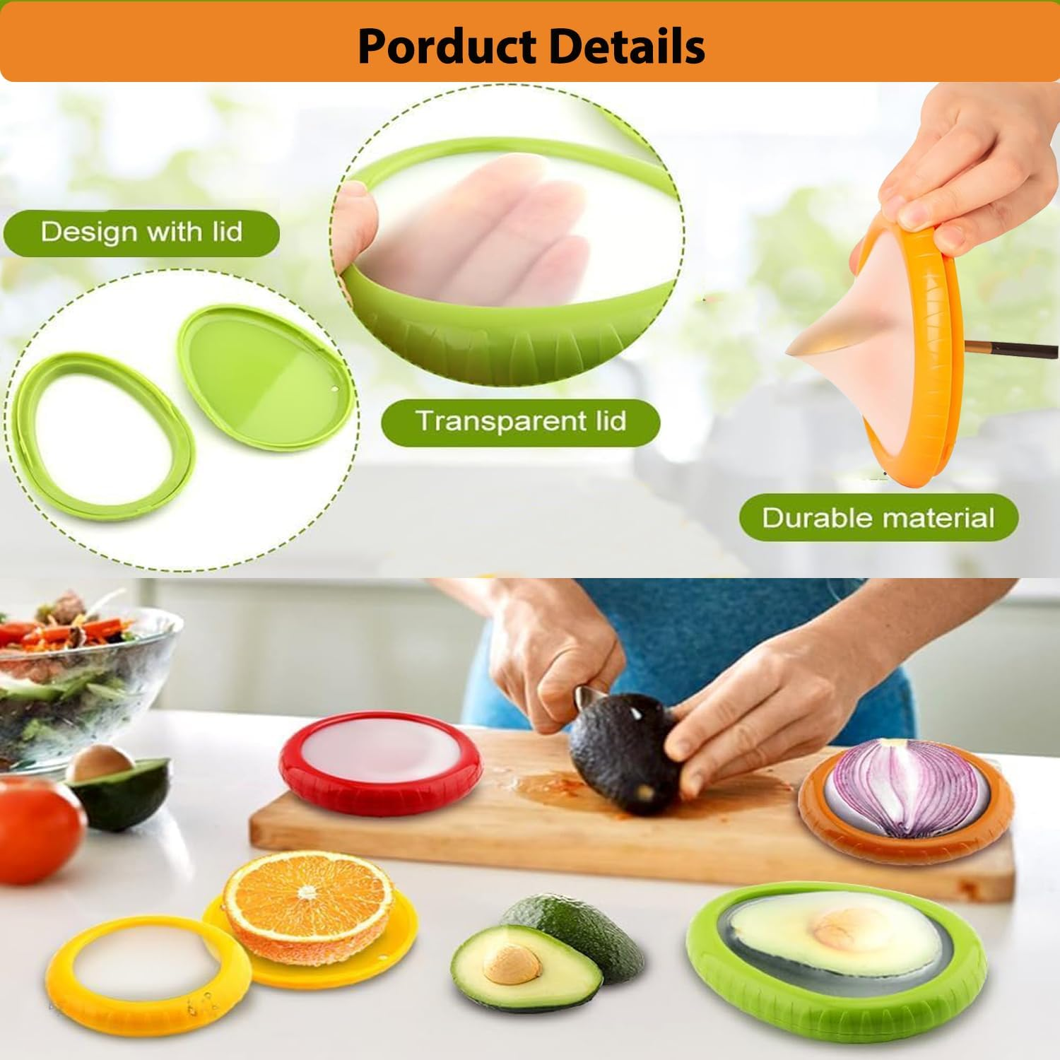 Avocado Saver and Tomato Holder - Set of 4 Reusable Silicone Fruit and Vegetable Storage Containers for Fridge - Ideal for Garlic, Onions, Lemons, and Potatoes image number 2