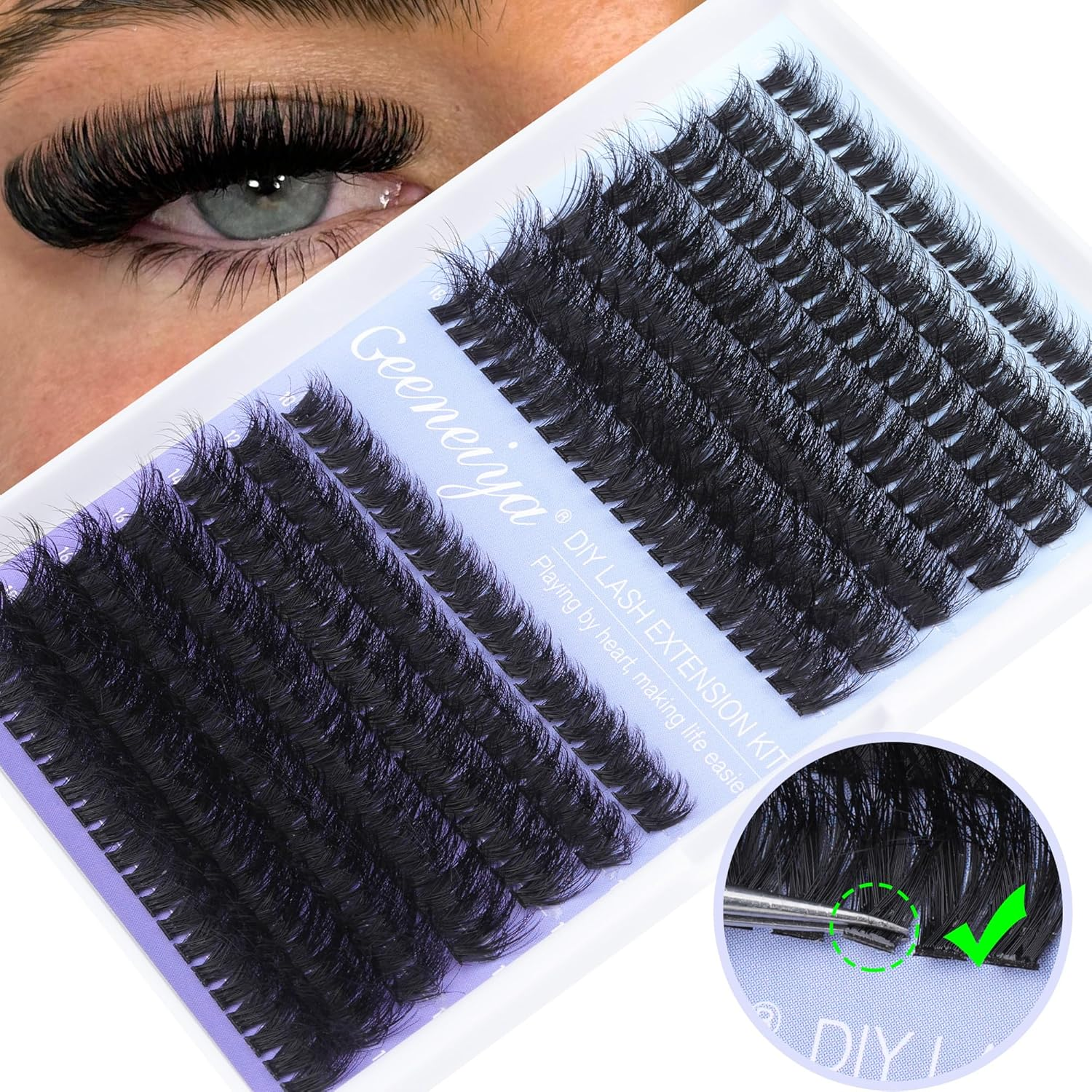 Geeneiya Eyelash Clusters Fluffy Lash Extension Mink Thick Cluster Eyelash Extensions 10-18MM Cluster Lashes Individual Fluffy Fake Eyelashes, Not Kit (0.07D, 60P+80P, 280Pcs) image number 1
