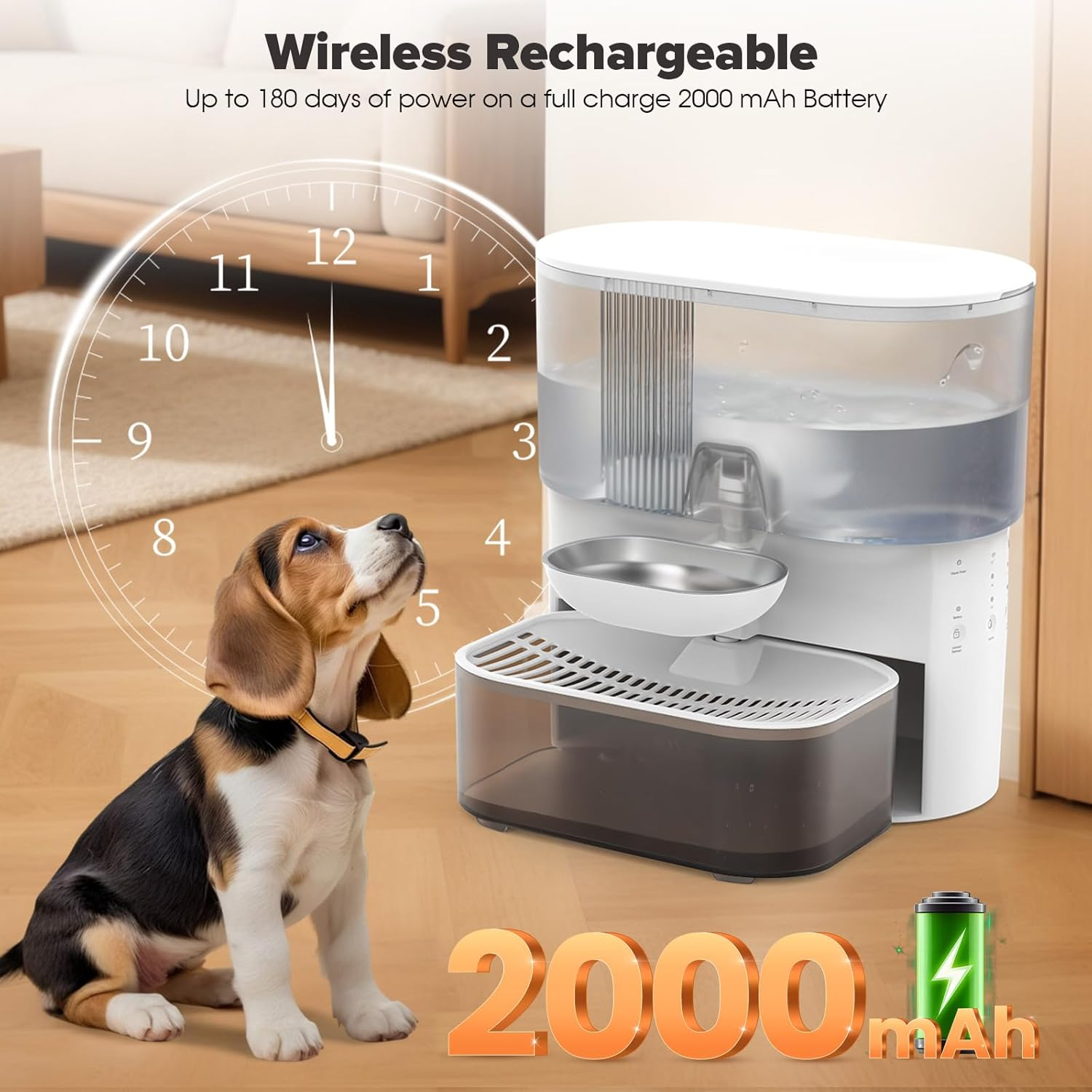 Advwin Smart Wireless Pet Fountain 3.5L, No Filter Needed, Wastewater Separation Fresh Water, with Stainless Steel Bowl, Automatic Water Dispenser for Cats and Small Dogs