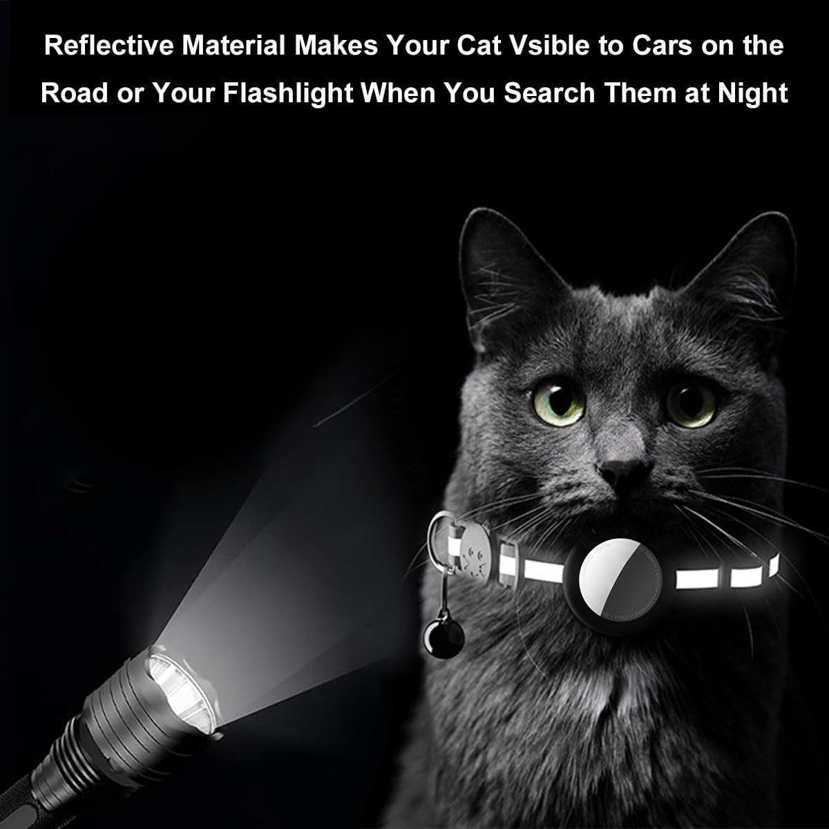 Airtag Cat Collar with Bell, Personalised Airtag Collar Cat, Cat Collar, Reflective Airtag Cat Collar with Airtag Case, Airtag Cat Collar for Kittens, Cat (Black) image number 2