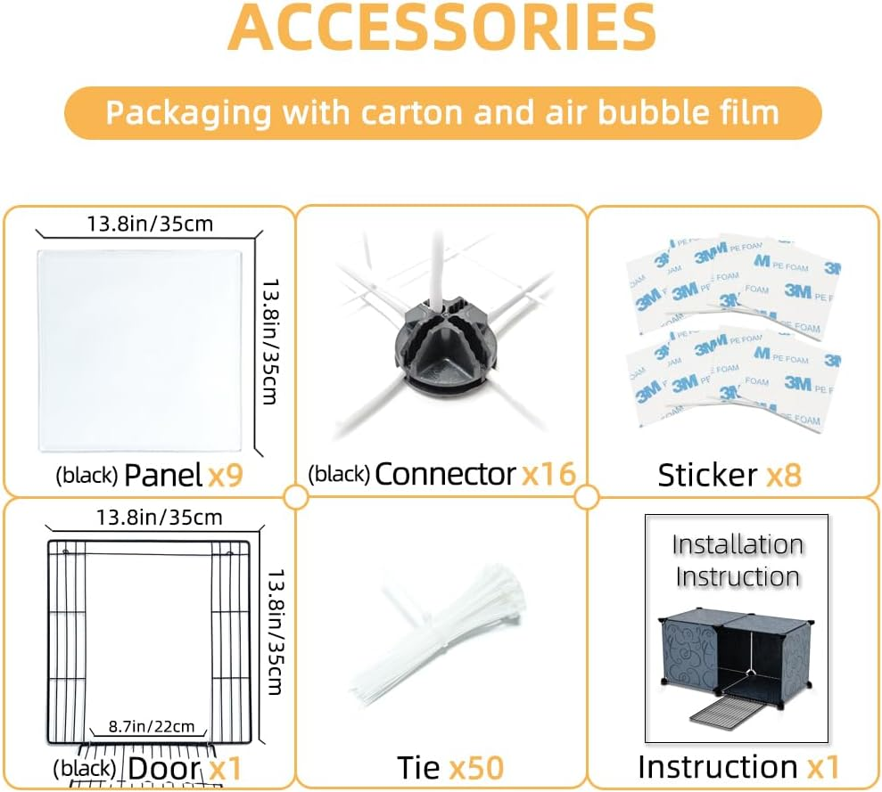 Ricjurzzty Small Animal Cage,Portable Polypropylene(Pp) Resin Outdoor & Indoor Pet House Fence with Tray Exercise Place for Kitty,Puppy,Rabbits,Guinea Pig and Small Animals (Black, 1 Door) image number 6