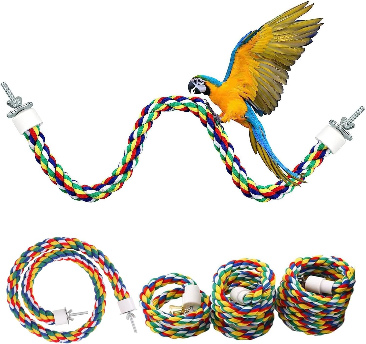 41.3Inch Bird Rope Perch Parakeet Toys, Spiral Bird Toy for Cockatiels, Bird Bungee Rope Perches Suitable Bird Cage Accessories image number 2
