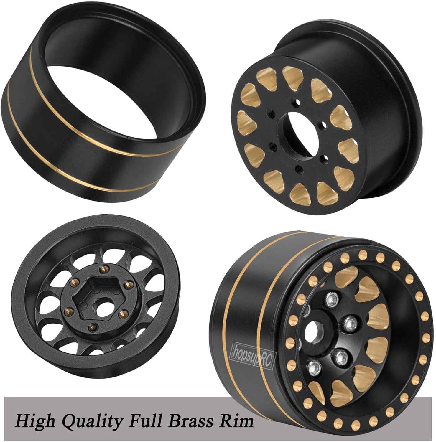 Full Brass 1.0In Beadlock RC Truck Tires Wheel Tires Upgrades Part for 1/18 1/24 Trx4M Axial SCX24 FMS FCX24 RC Crawler,Rc Wheels Hops Up(4Pcs Black) image number 3