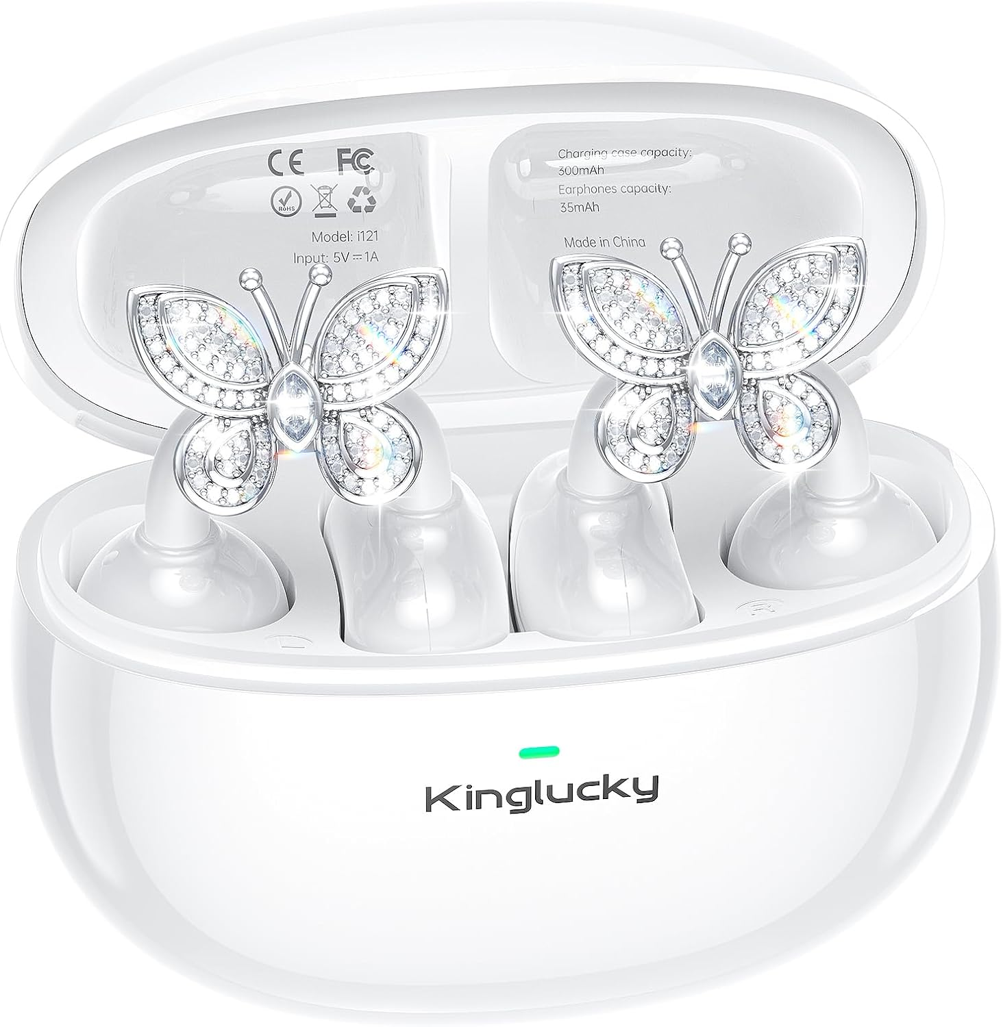 Kinglucky Stylish Open-Ear Clip-On Headphones with Detachable Earrings, Lightweight & Comfortable Fit, Fashionable Open-Ear Earbuds for Women, Ideal for Work, Running, and Daily Wear Pink (Butterfly)