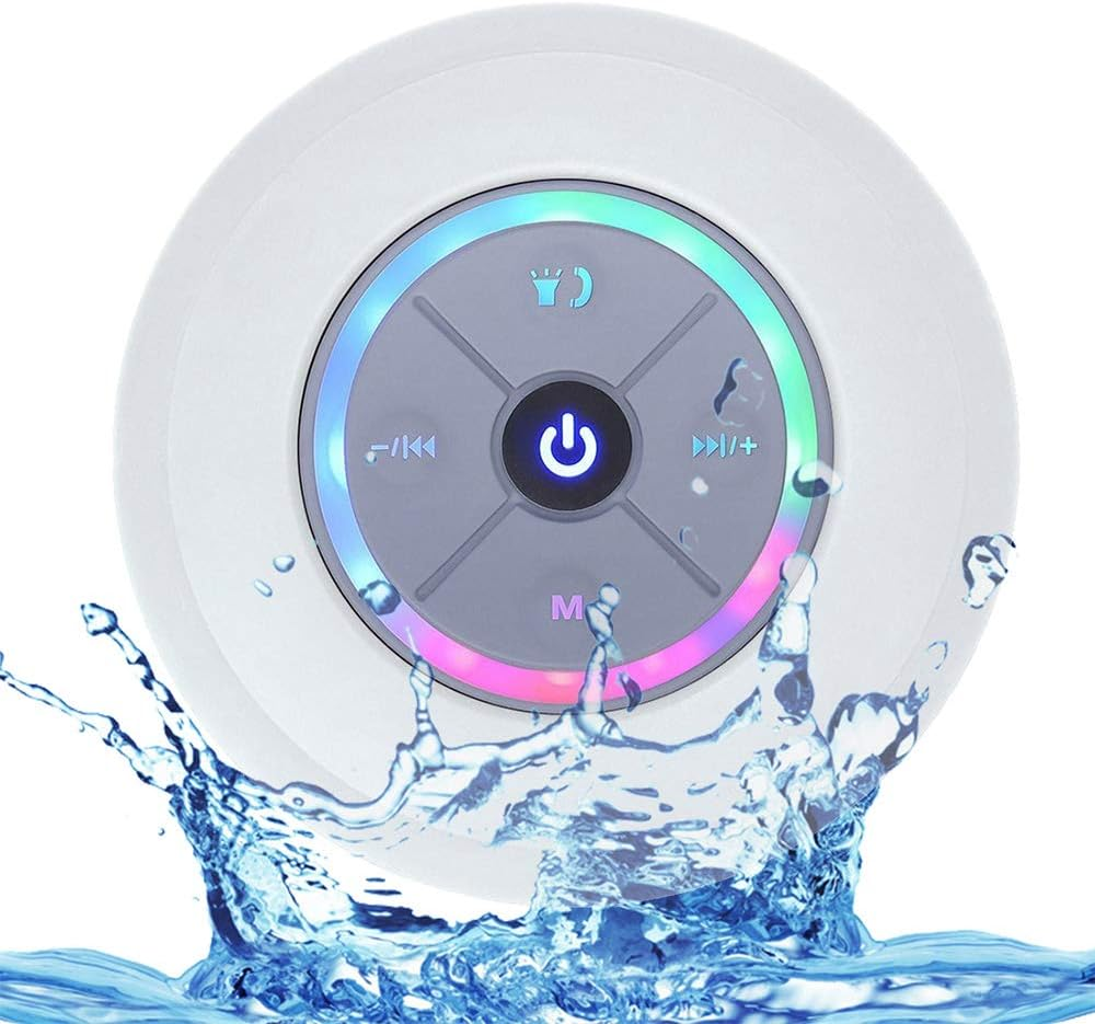 Wirel BT Shower Speaker IPX4 Portable Speakers with Light FM Radio Loud Stereo Sound Built-In MIC Suction Cup Speaker Support Hands-Free Call TF Card for Pool B Home Par Travel S White One Size image number 3