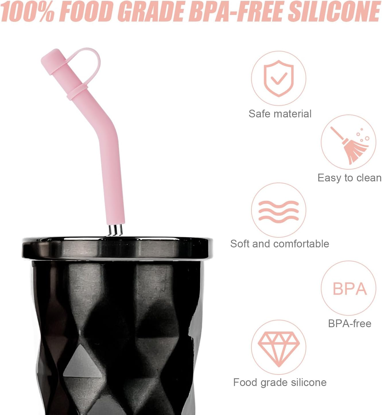 Silicone Straw Tip with Cover Cap, Reusable Extension Tip for Straws with an Outer Diameter of 8-9 Mm Straw Angle Tips for Stanley Straws, Pack of 6 image number 2