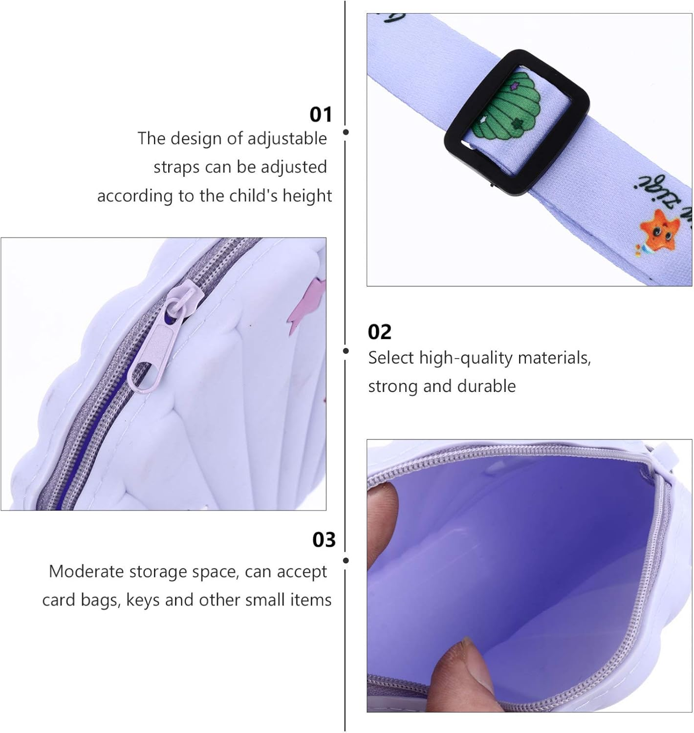 KESYOO Kids Crossbody Bag Cartoon Seashell Coin Purse Silicone Shoulder Bag Mini Cute Little Girls Handbag Messenger Pouch for Toddler Baby Girls Purple image number 1