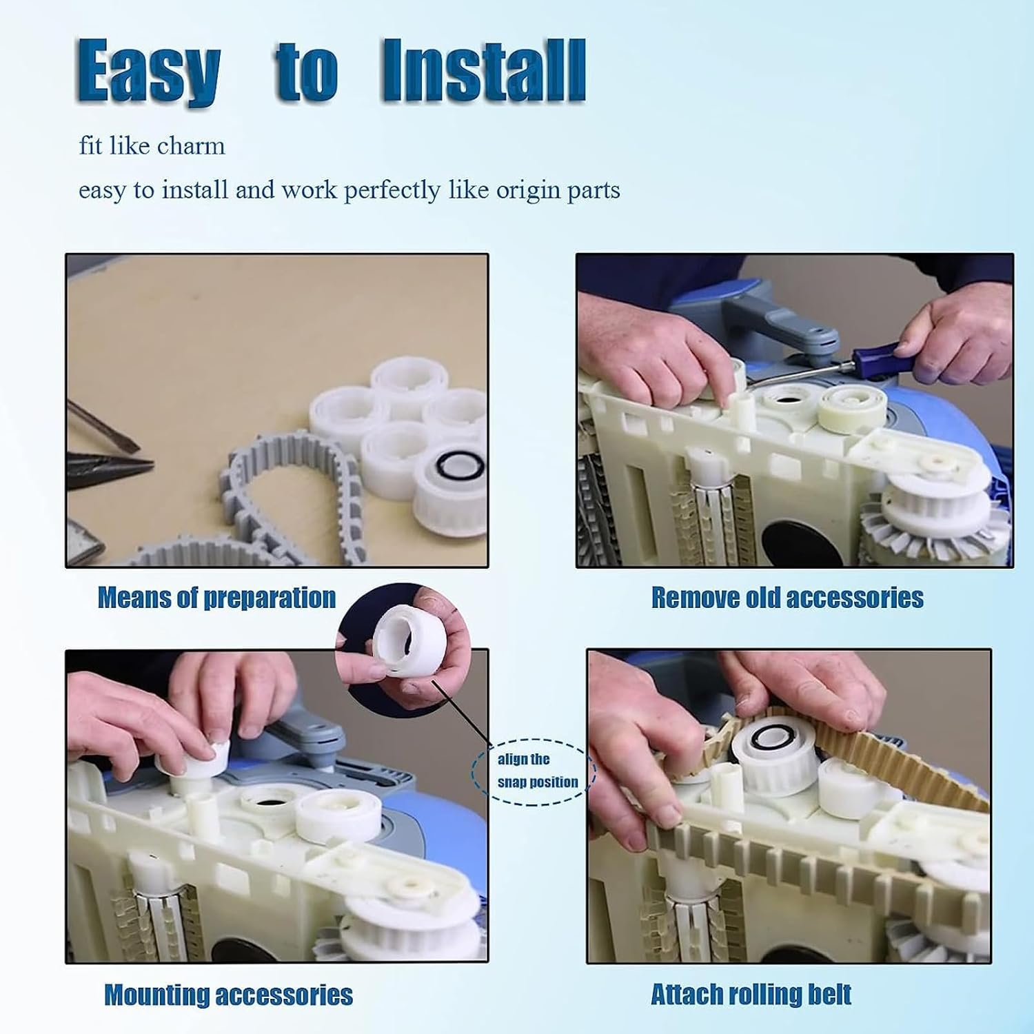 Pool Cleaner Guide Wheels, 4 Pack Replacement Guide Wheels with 2 Pully Gears, Compatible with Dolphin, for Robotic Swimming Pool Cleaner image number 6