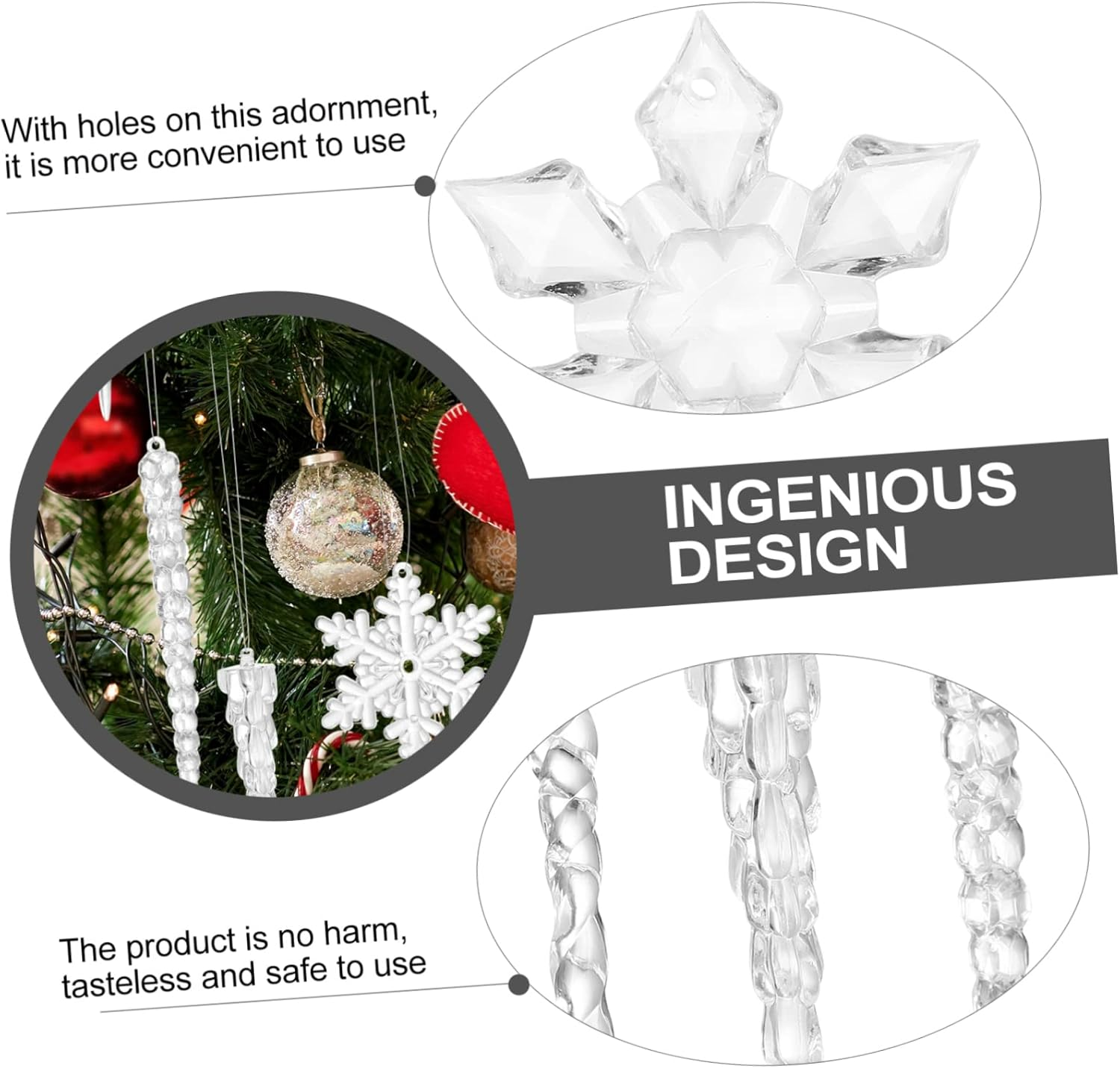 19Pcs Plastic Xmas Tree Drop and Snowflake Ornaments Hanging Pendants for Winter Party Wedding Home Decoration image number 1