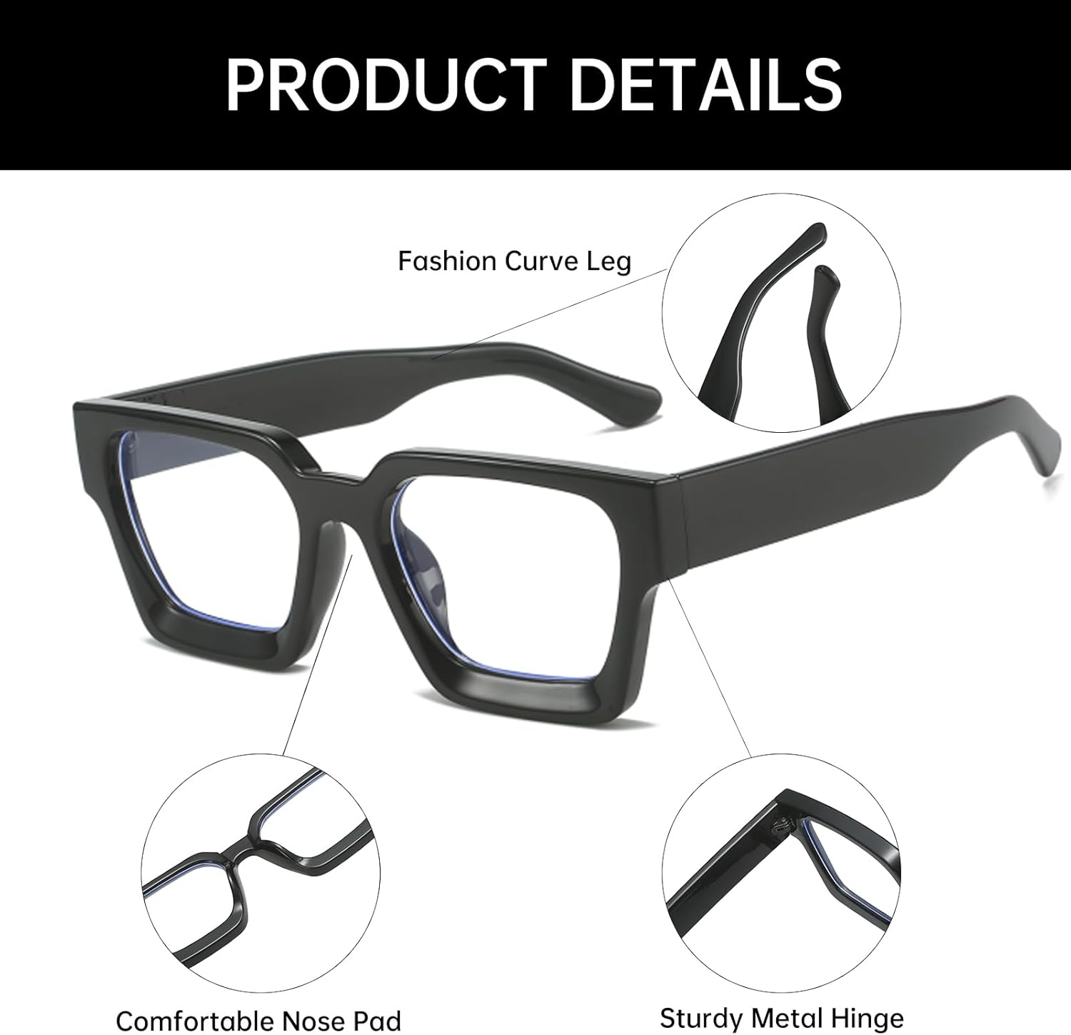 YAMEIZE Square Blue Light Blocking Glasses for Women Men Rectangle Blue Light Eyeglasses Computer Gaming anti Fatigue Clear Lens Glasses image number 2