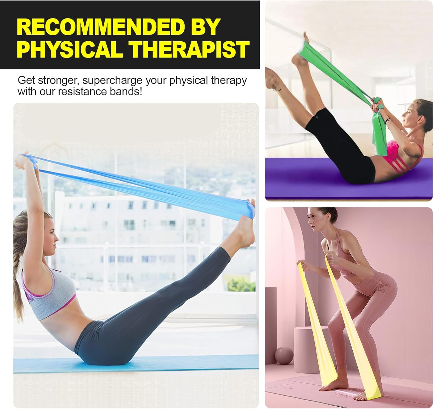 Resistance Bands with Different Strengths, H HOME-MART Professional Exercise Bands, Physical Therapy Fitness Bands for Physical Therapy,Strength Training, Yoga, Pilates, Stretching, Recovery, Stretch image number 2