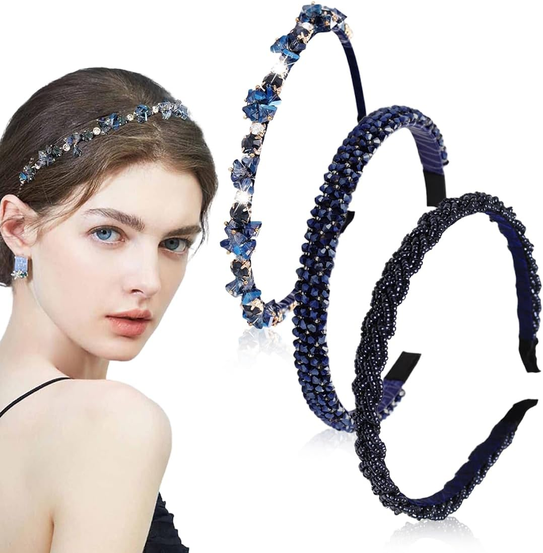 3Pcs Rhinestone Princess Headband Dirndl Costume Hair Accessories Narrow Crystal Headbands Glitter Rhinestone Hair Band Women Girls Metal Princess Headband for Wedding Communion Carnival Birthday image number 4